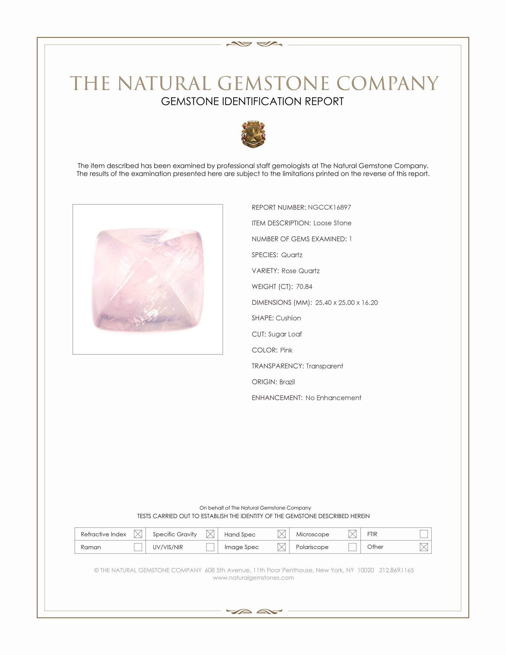 70.84 Ct. Pink Cabochon Rose Quartz from Brazil