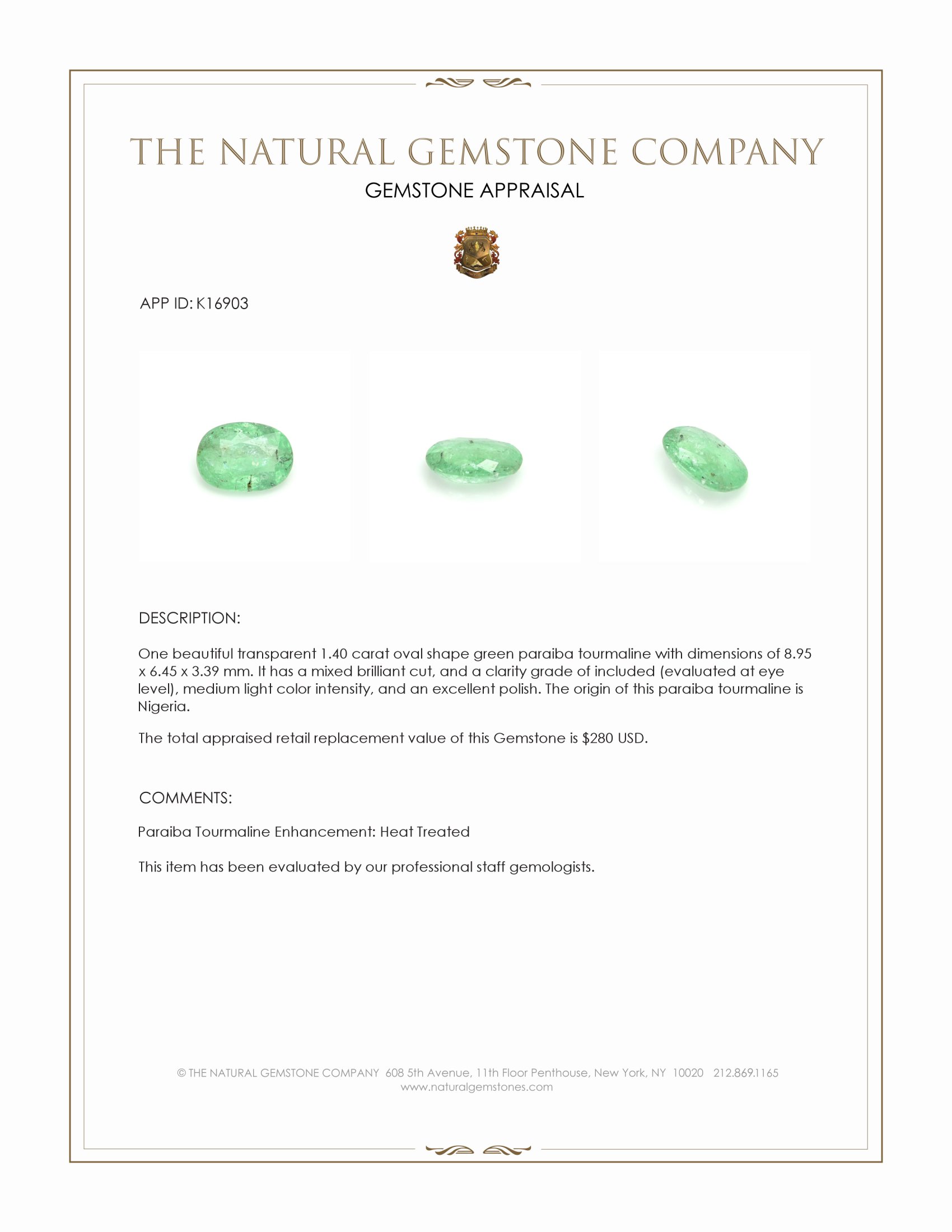 1.40 Ct. Paraiba Tourmaline from Nigeria