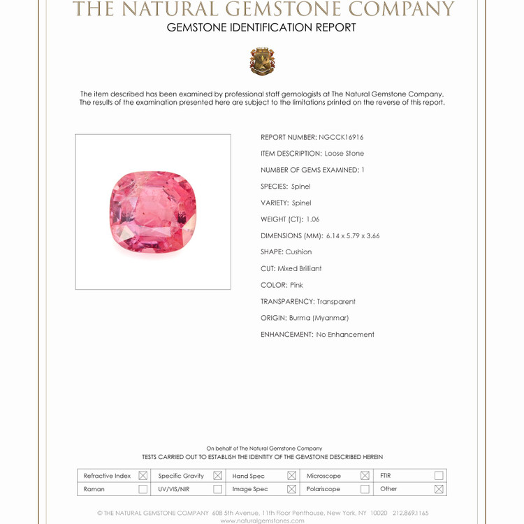 1.06 Ct. Spinel from Burma (Myanmar)