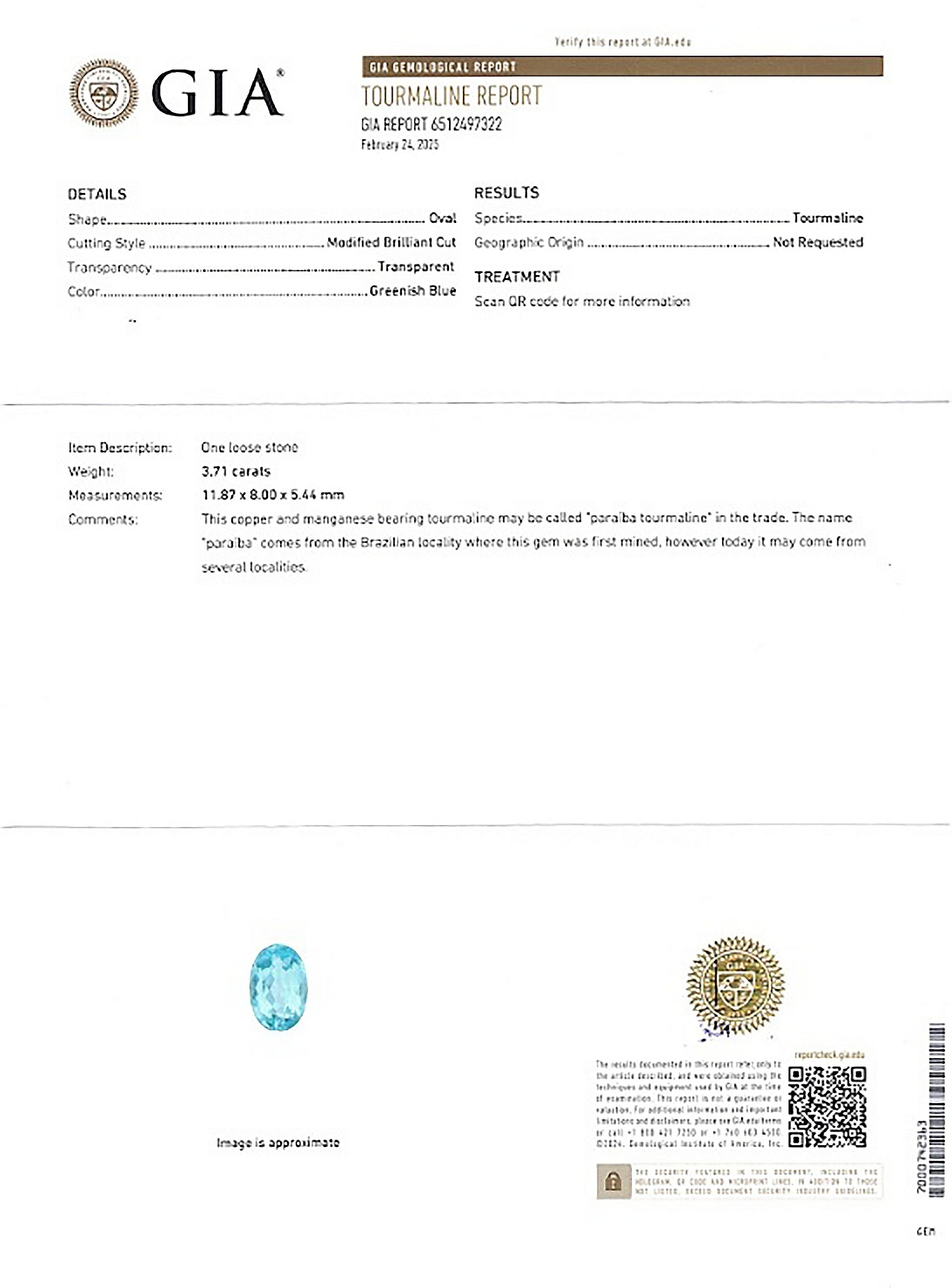 3.71 Ct. Paraiba Tourmaline from Mozambique