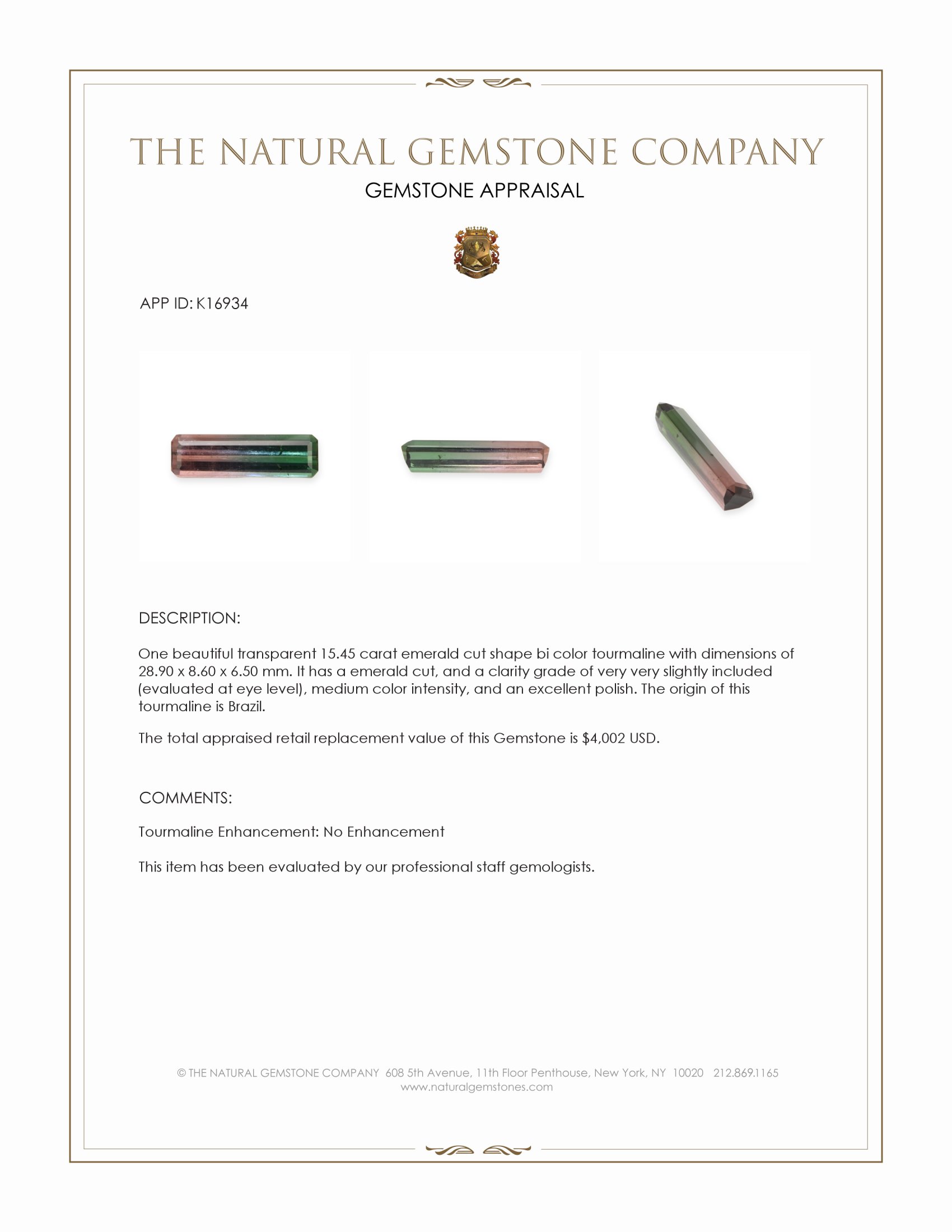 15.45 Ct. Watermelon Tourmaline from Brazil