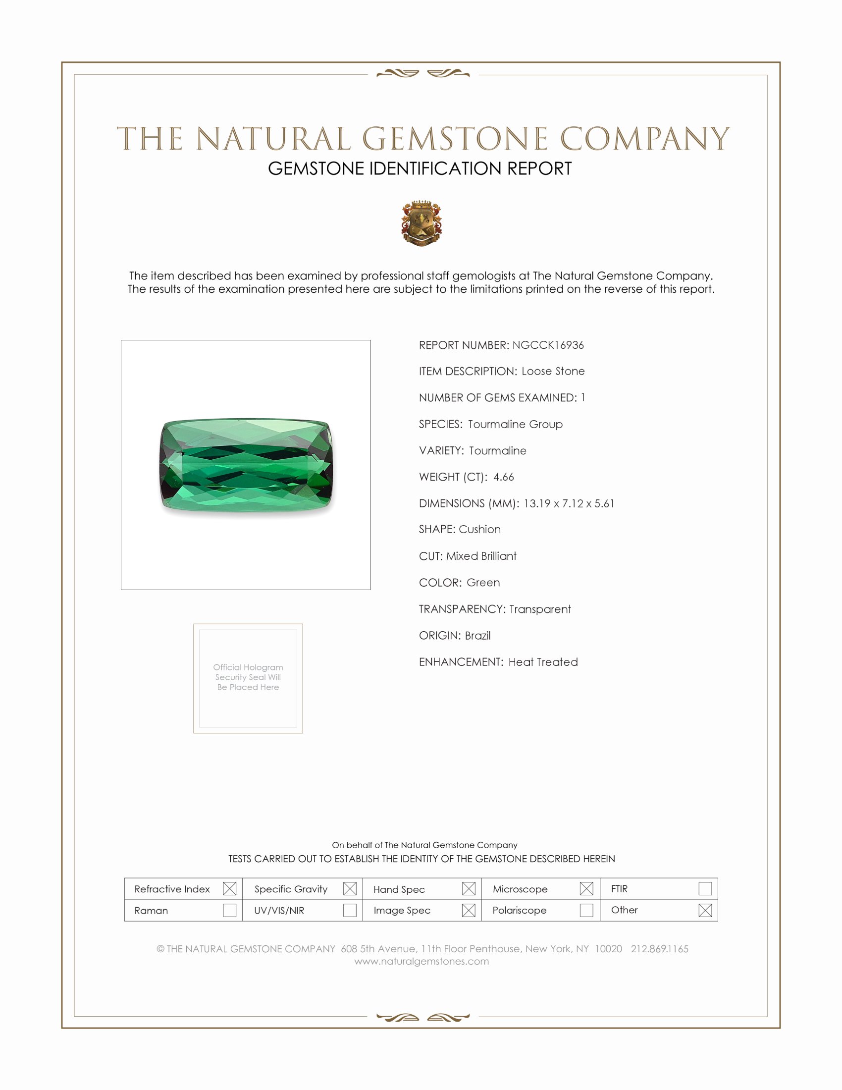 4.66 Ct. Green Tourmaline from Brazil