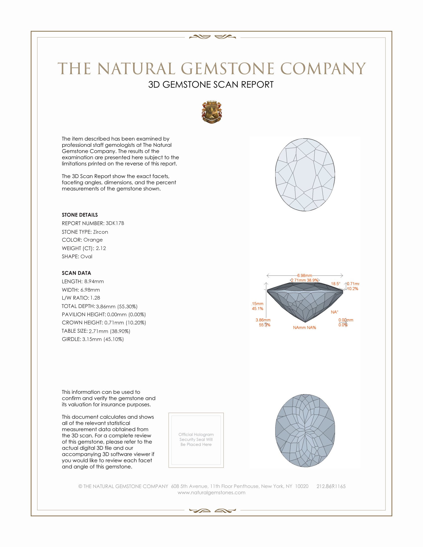 2.12 Ct. Zircon from Ceylon (Sri Lanka)