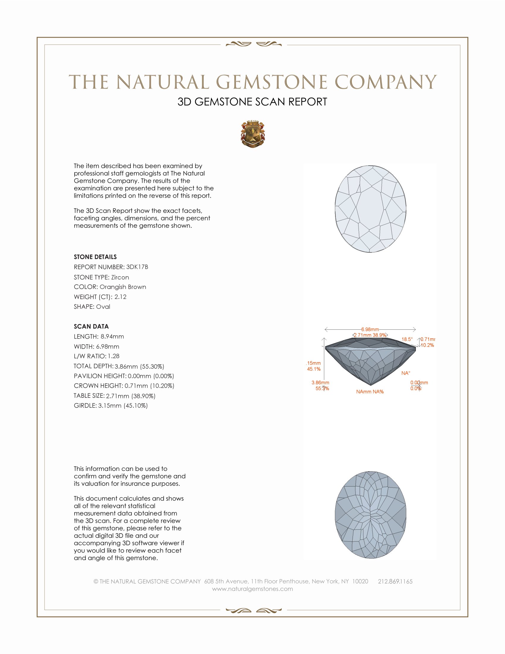 2.12 Ct. Zircon from Ceylon (Sri Lanka)