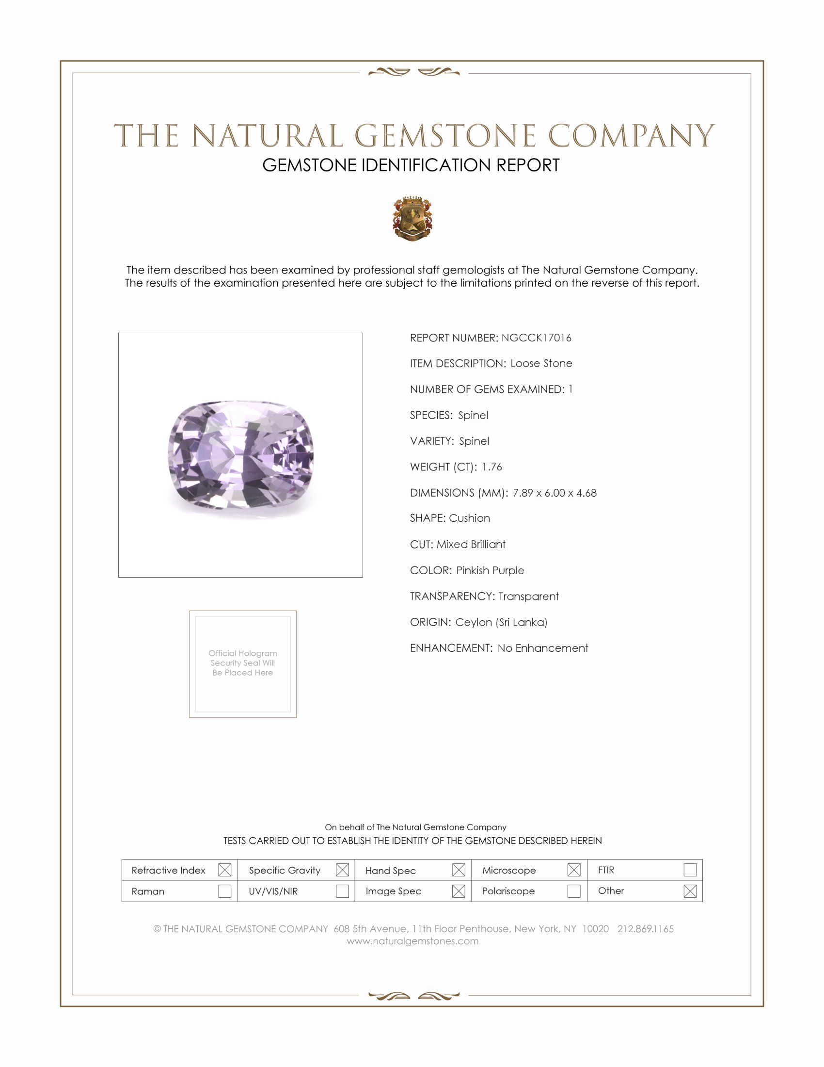 1.76 Ct. Spinel from Ceylon (Sri Lanka)