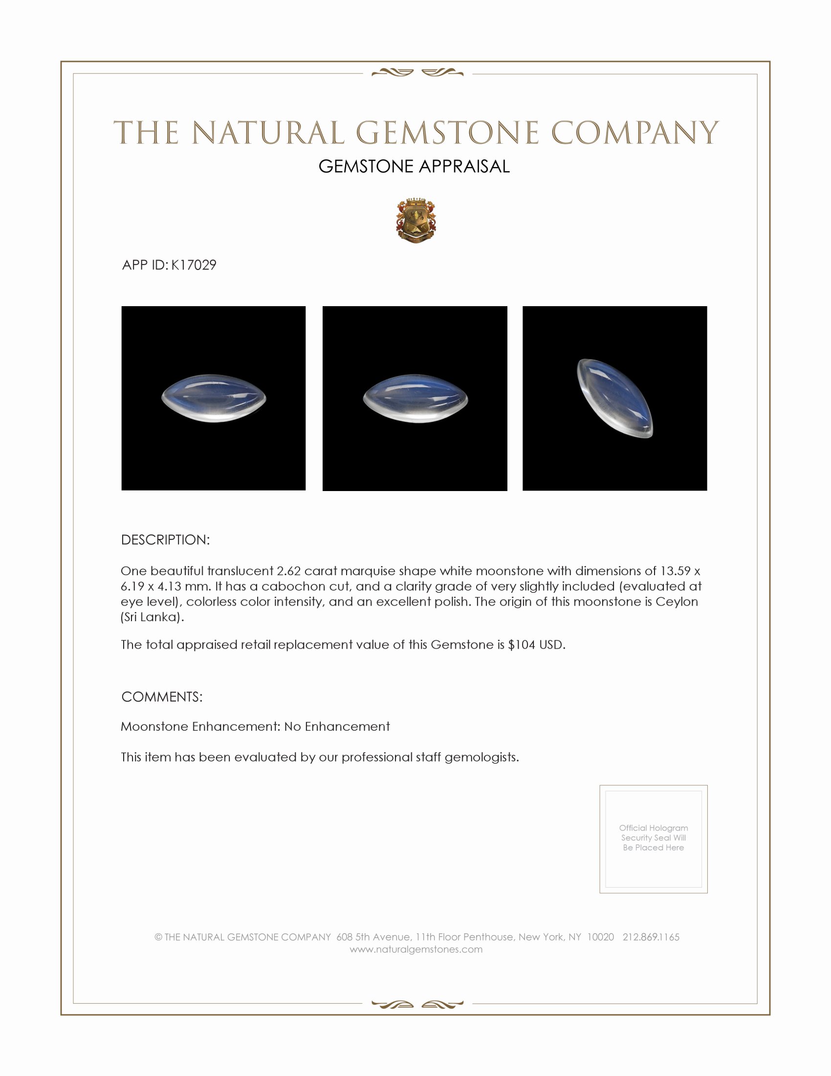 2.62 Ct. Cabochon Moonstone from Ceylon (Sri Lanka)