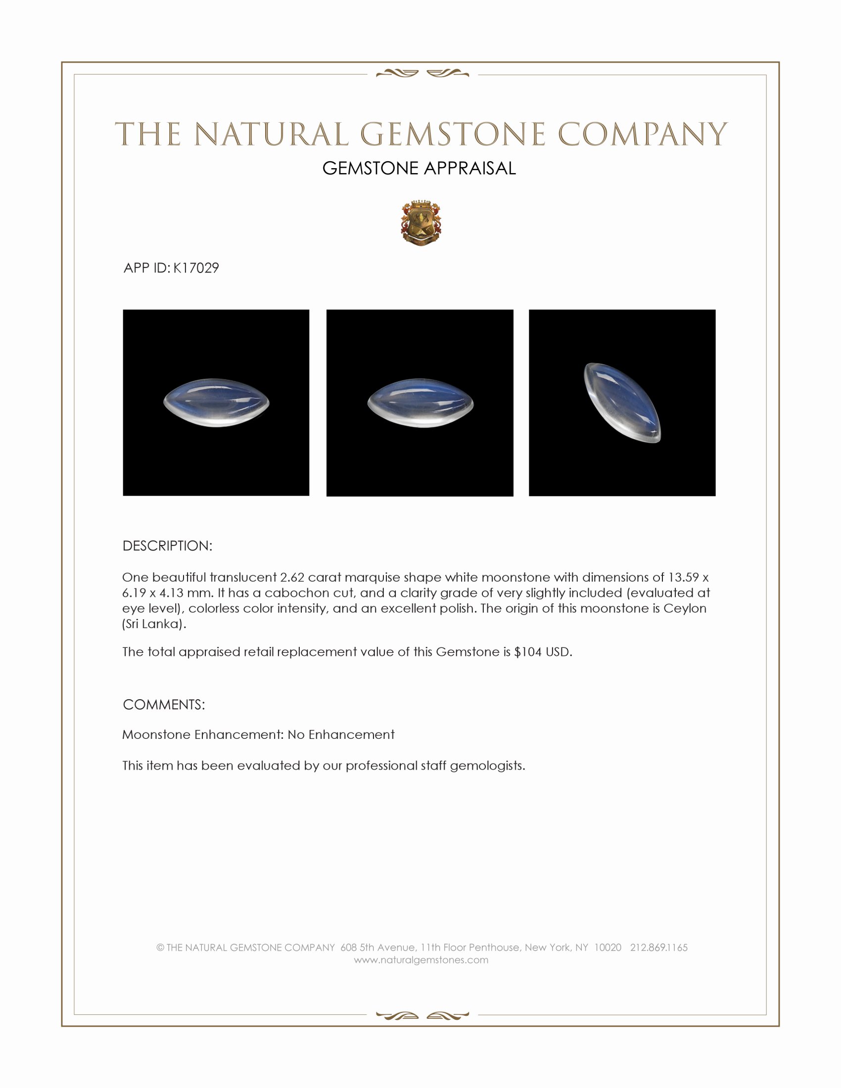 2.62 Ct. Cabochon Moonstone from Ceylon (Sri Lanka)