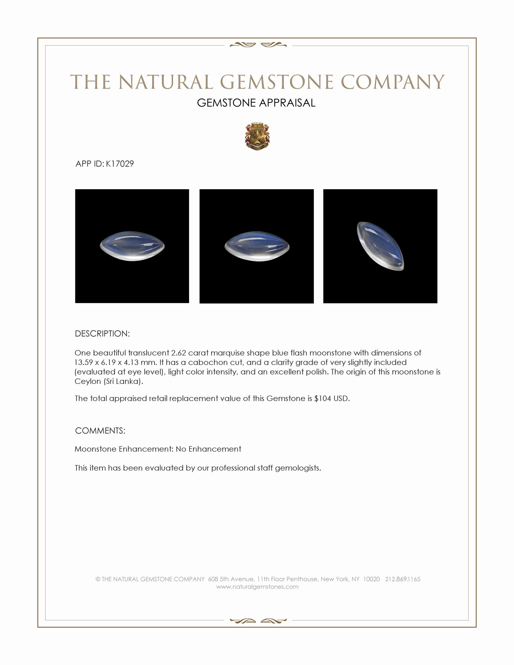 2.62 Ct. Blue Flash Cabochon Moonstone from Ceylon (Sri Lanka)