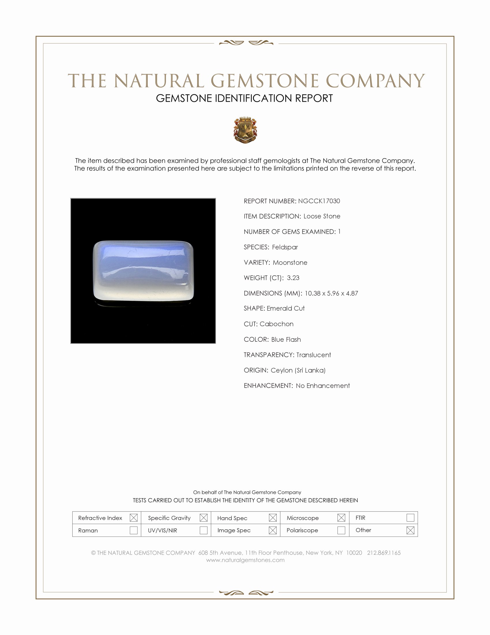 3.23 Ct. Blue Flash Cabochon Moonstone from Ceylon (Sri Lanka)