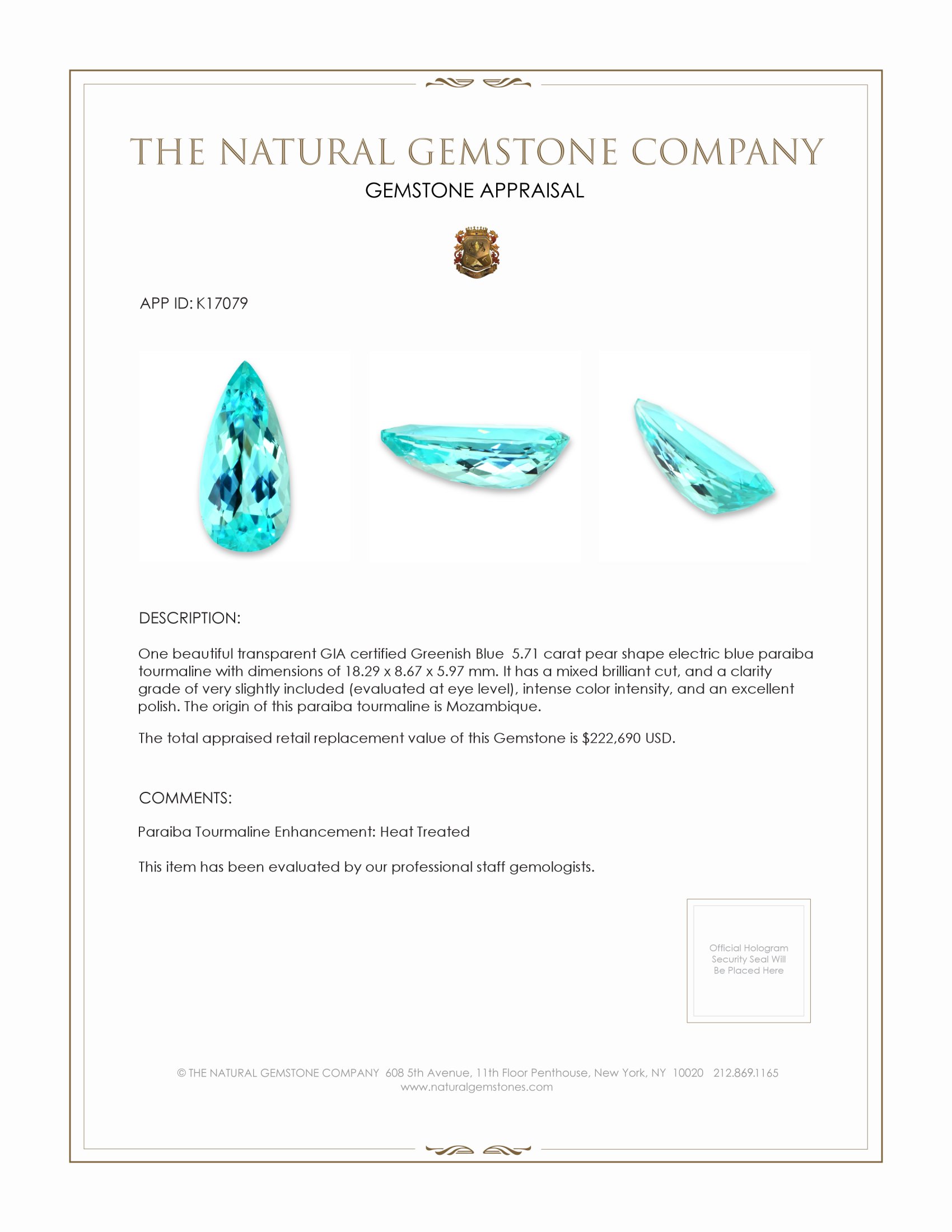 5.71 Ct. Paraiba Tourmaline from Mozambique