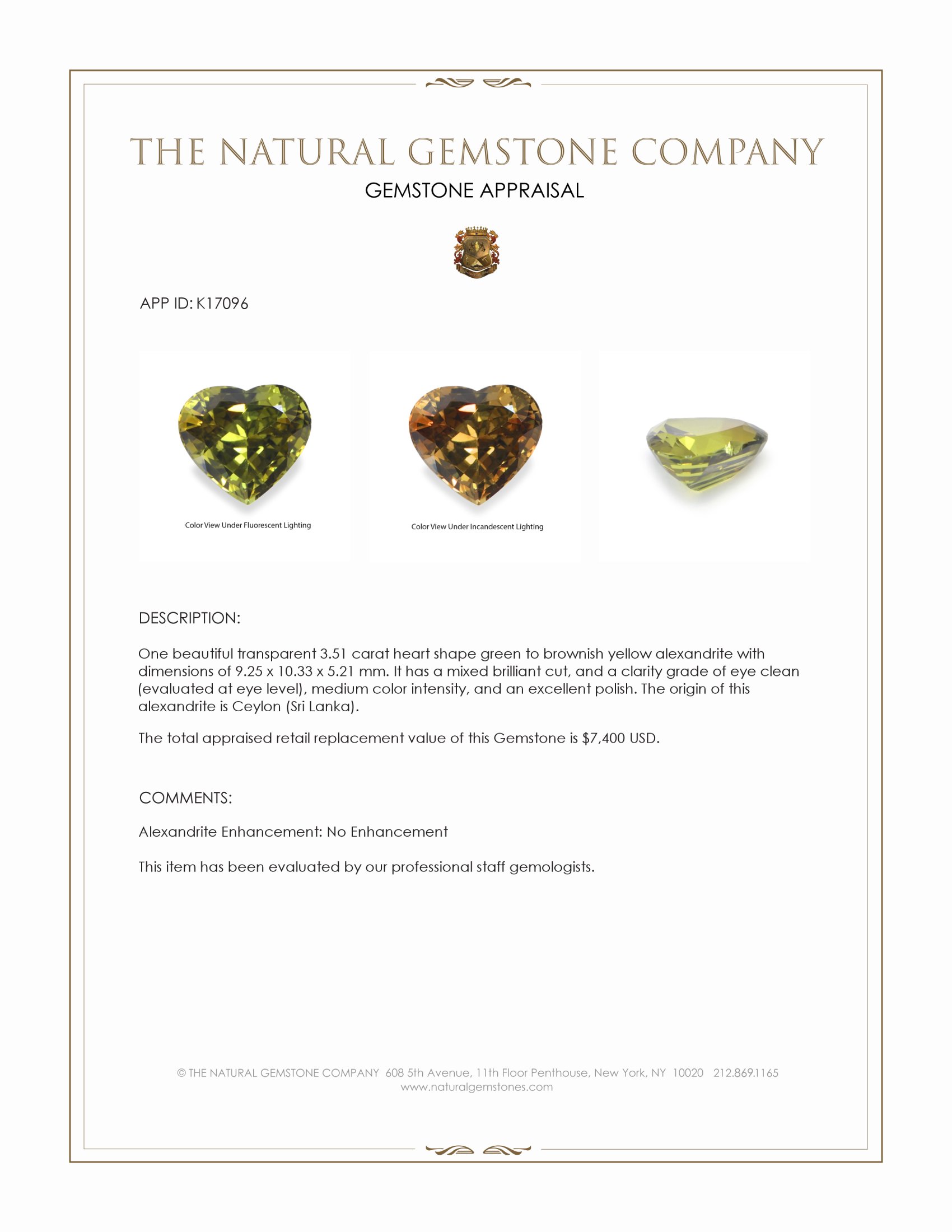 3.51 Ct. Alexandrite from Ceylon (Sri Lanka)