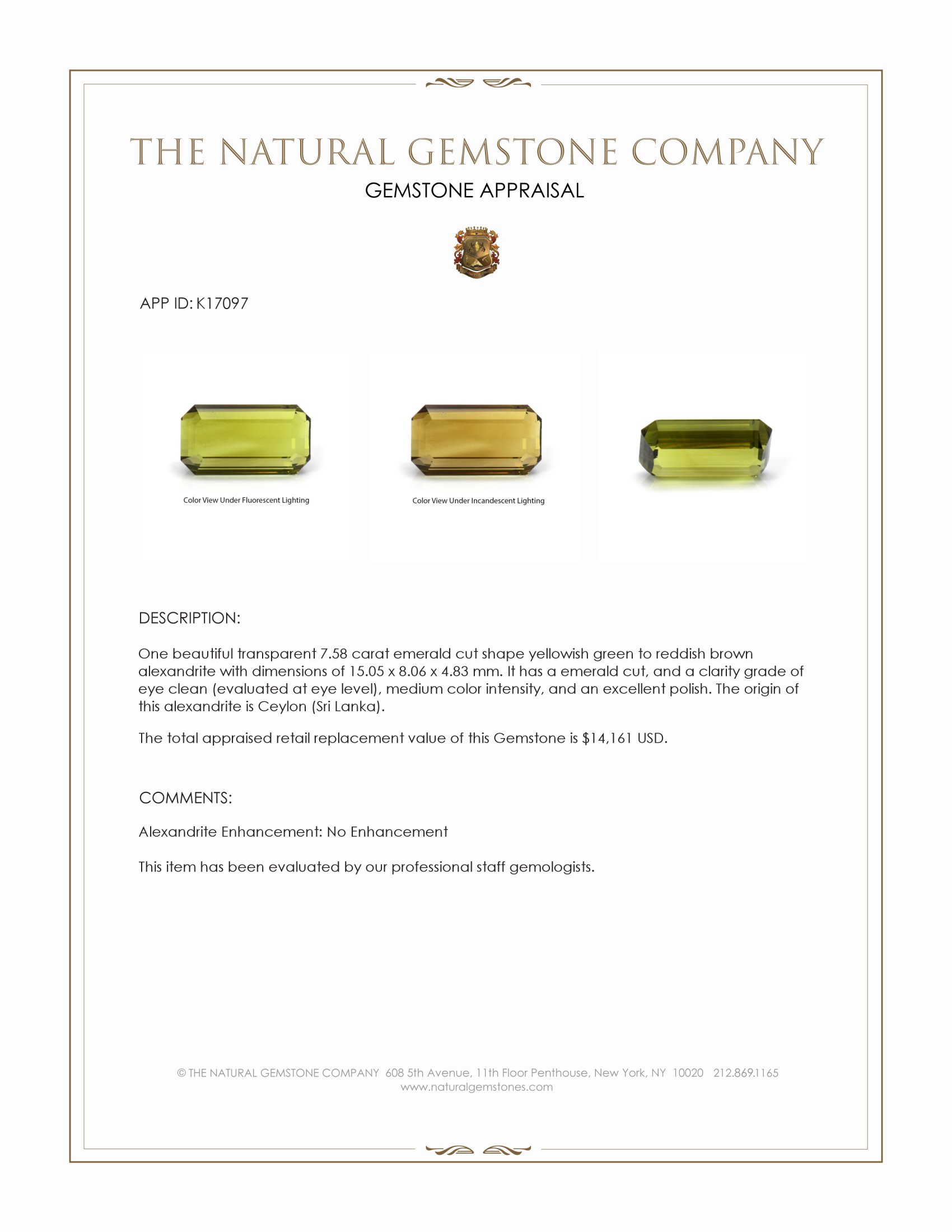 7.58 Ct. Alexandrite from Ceylon (Sri Lanka)