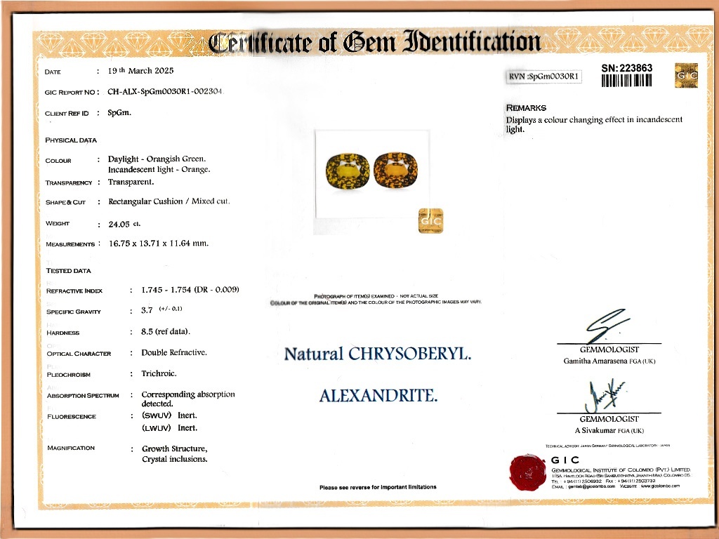 24.05 Ct. Alexandrite from Ceylon (Sri Lanka)