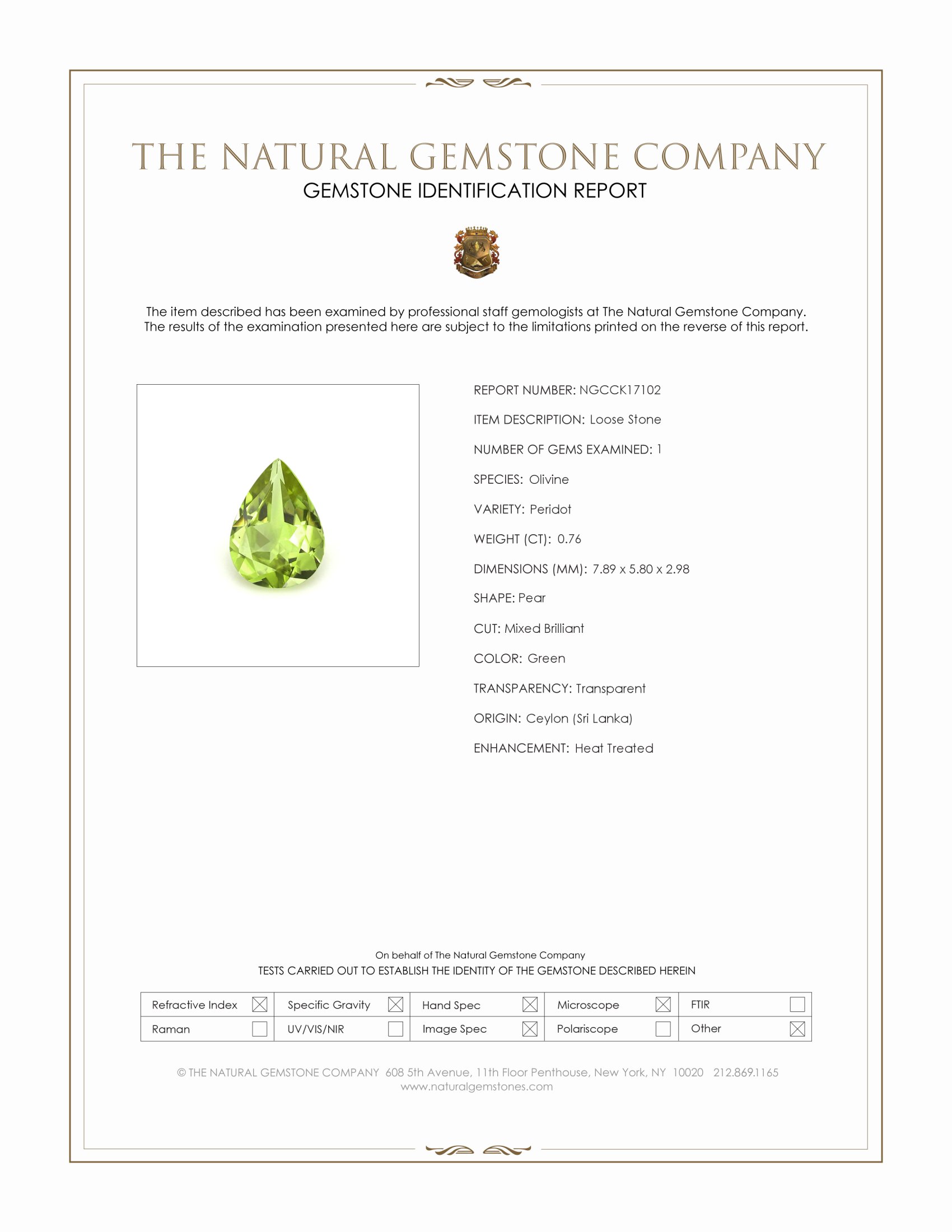 0.76 Ct. Peridot from Ceylon (Sri Lanka)