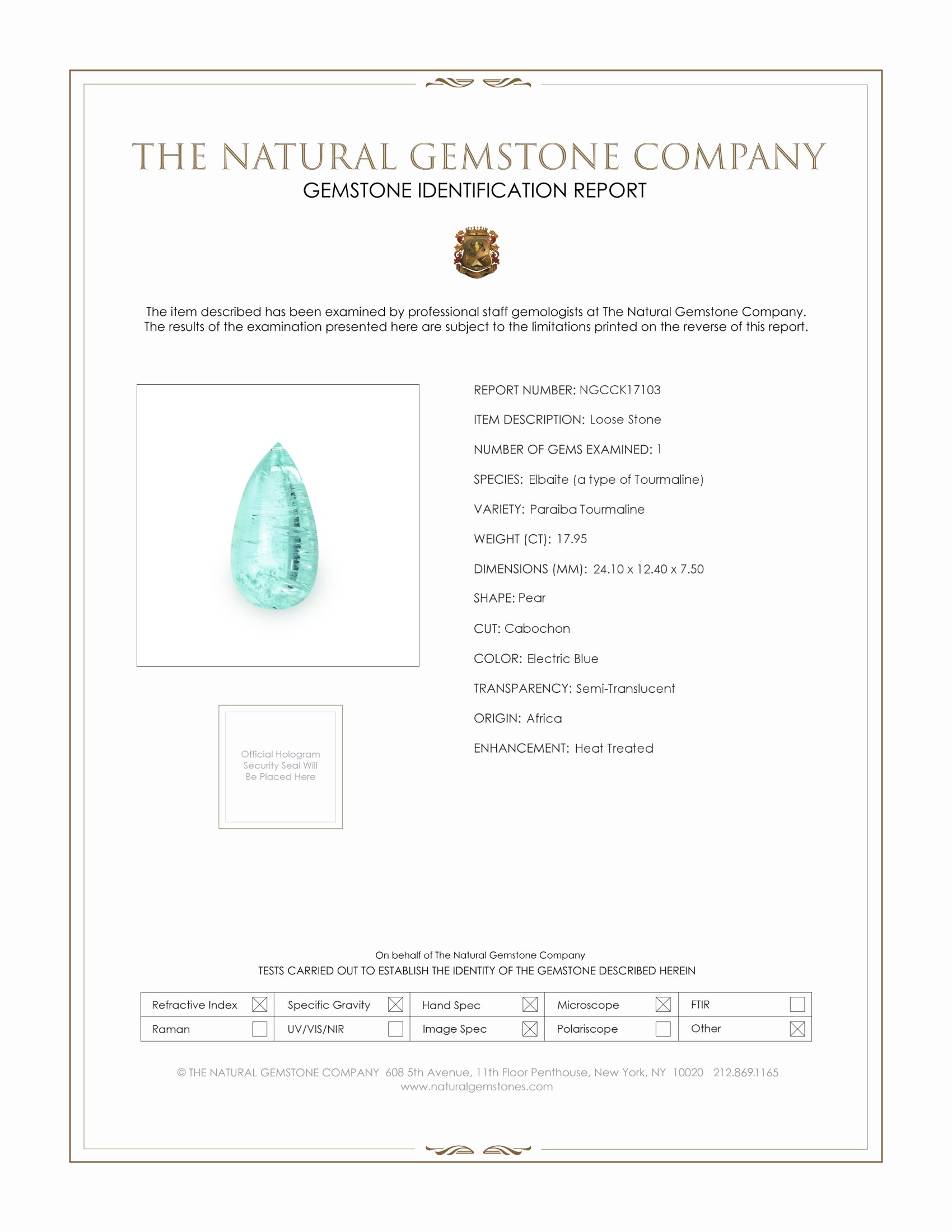 17.95 Ct. Cabochon Paraiba Tourmaline from Africa