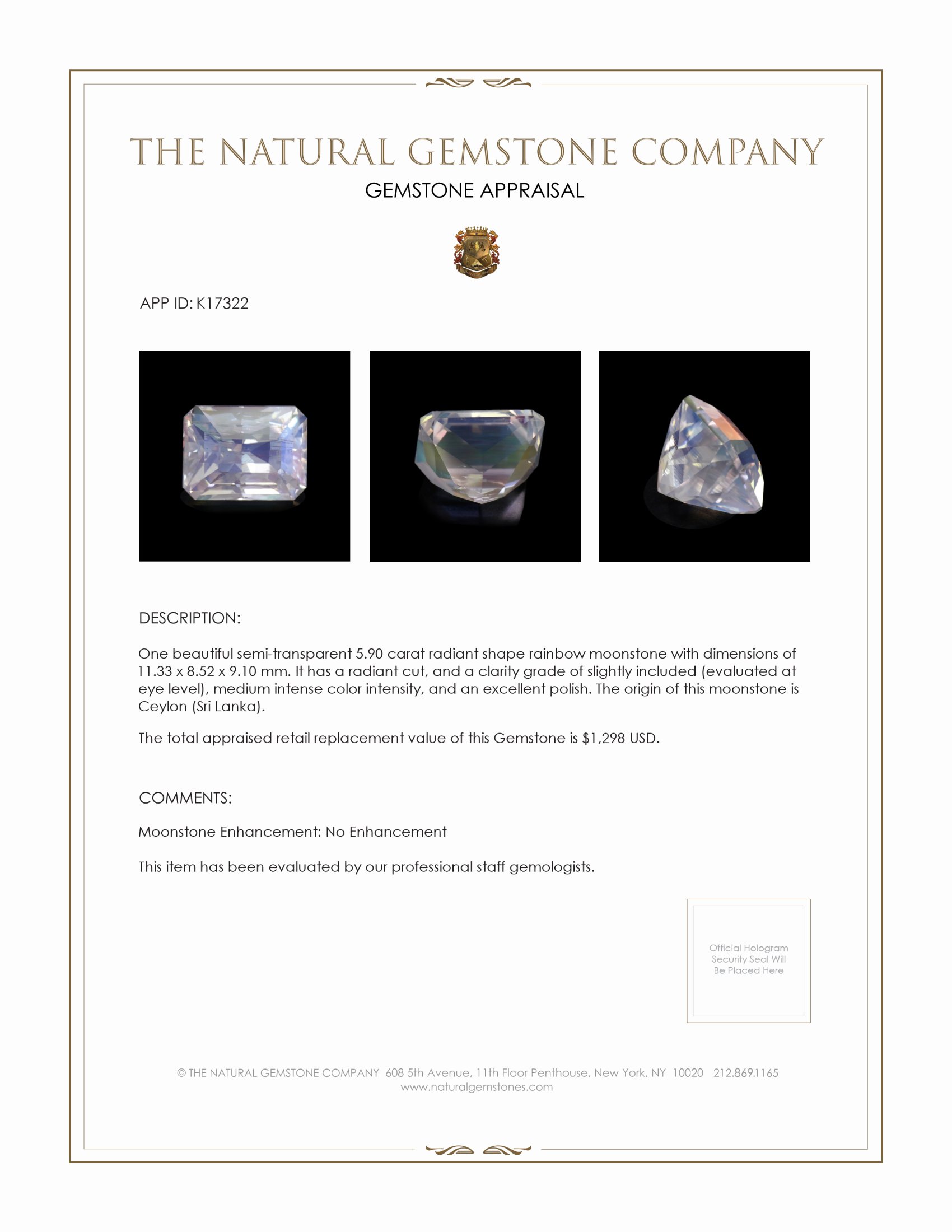 5.90 Ct. Moonstone from Ceylon (Sri Lanka)