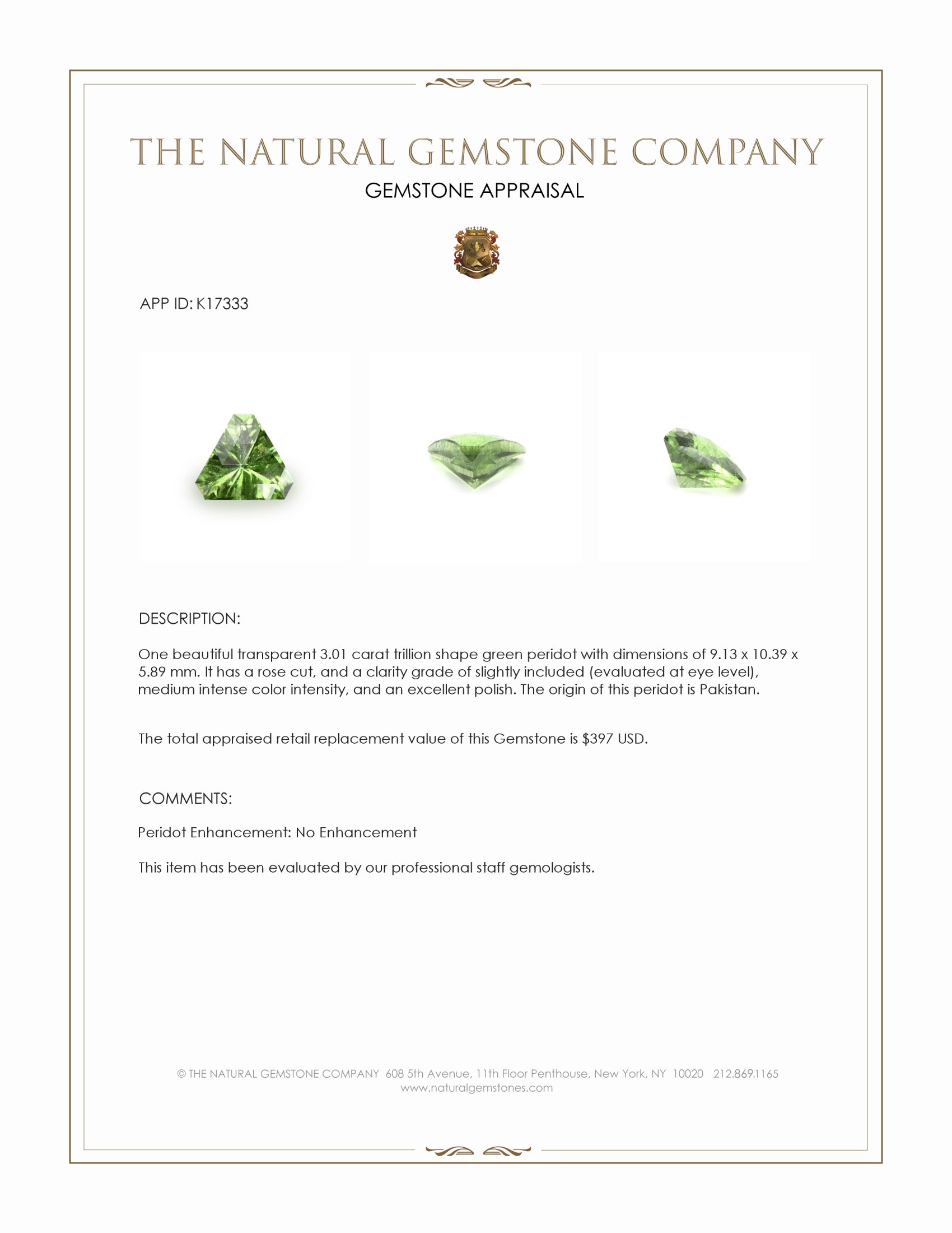 3.01 Ct. Peridot from Pakistan
