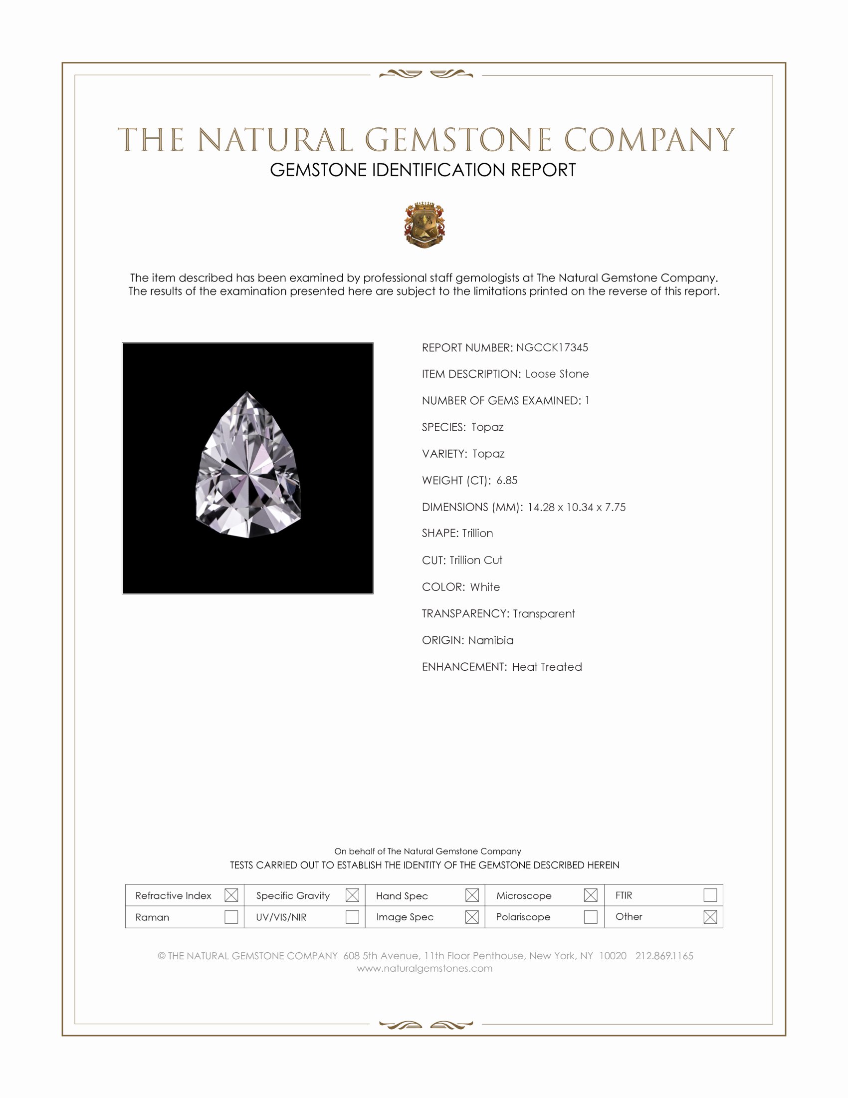 6.85 Ct. Topaz from Namibia