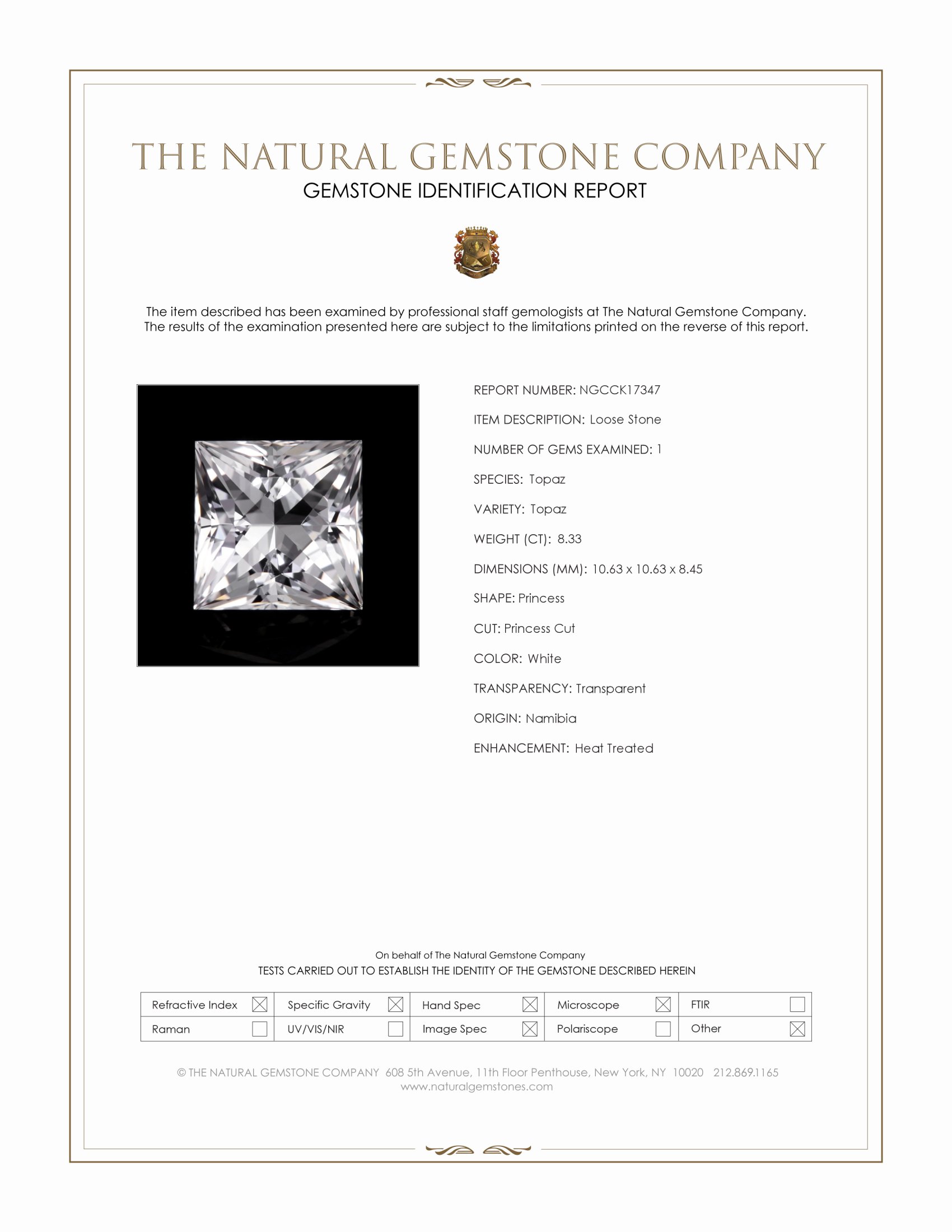 8.33 Ct. White Topaz from Namibia
