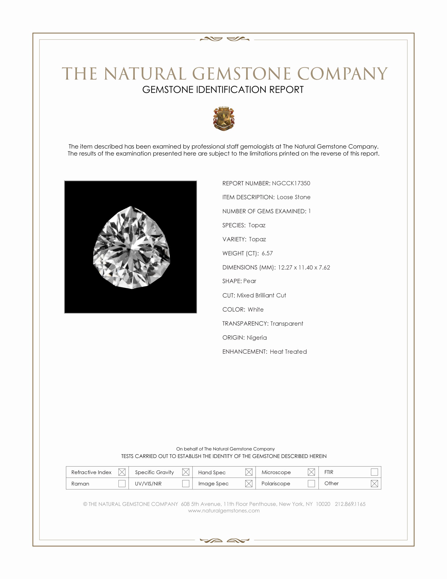 6.57 Ct. White Topaz from Nigeria