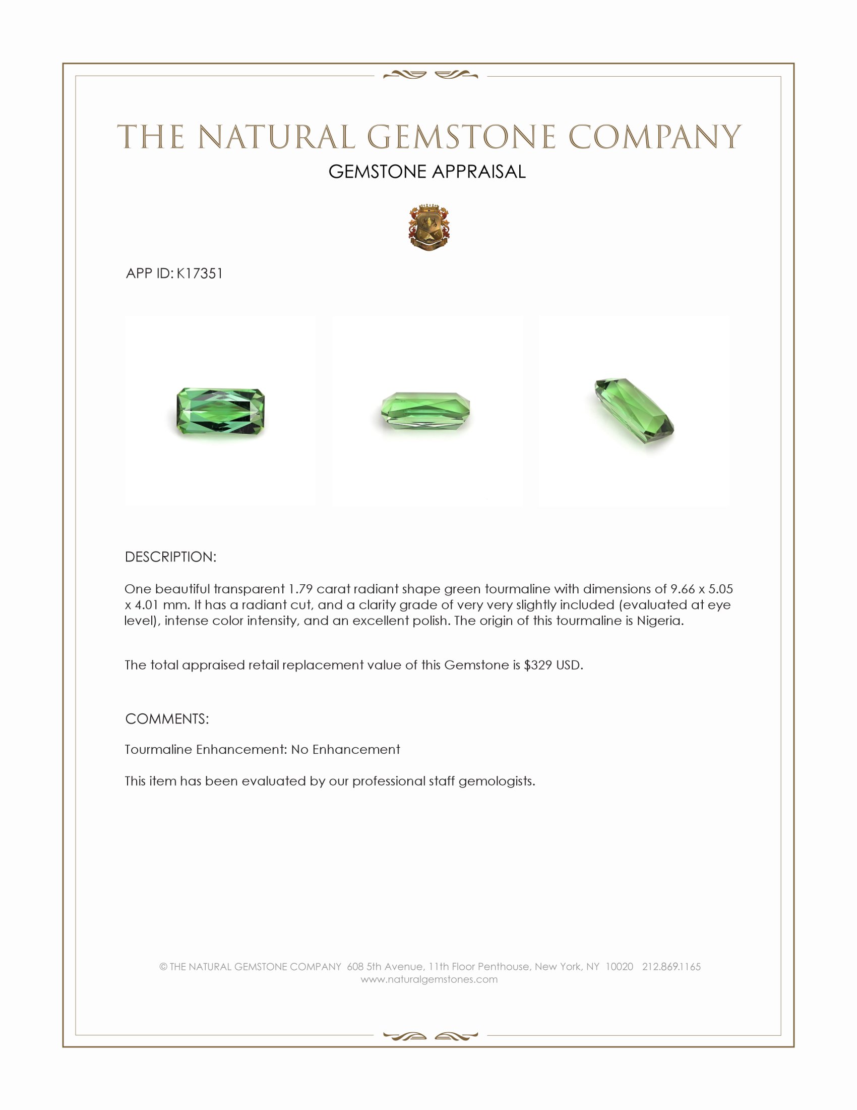 1.79 Ct. Tourmaline from Nigeria