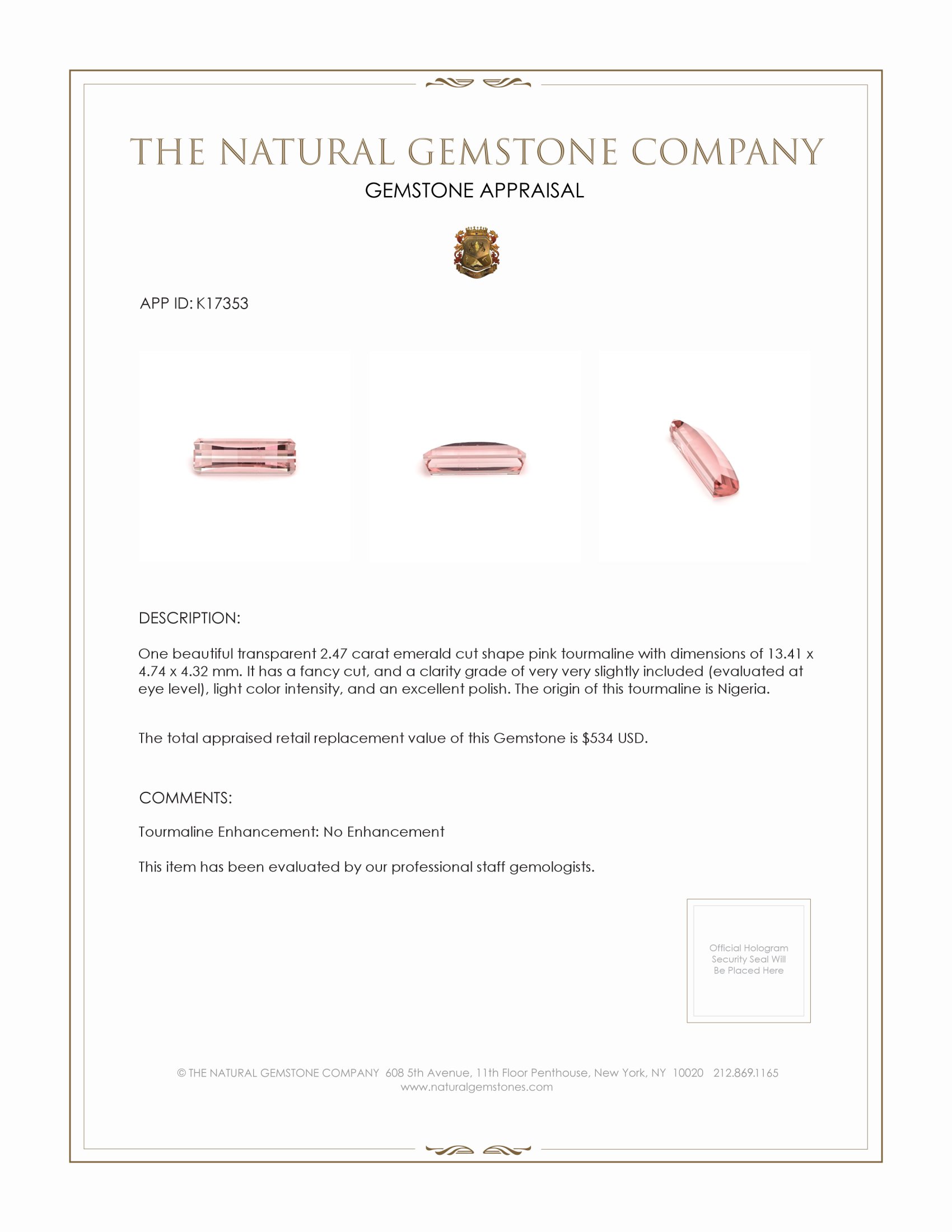 2.47 Ct. Tourmaline from Nigeria