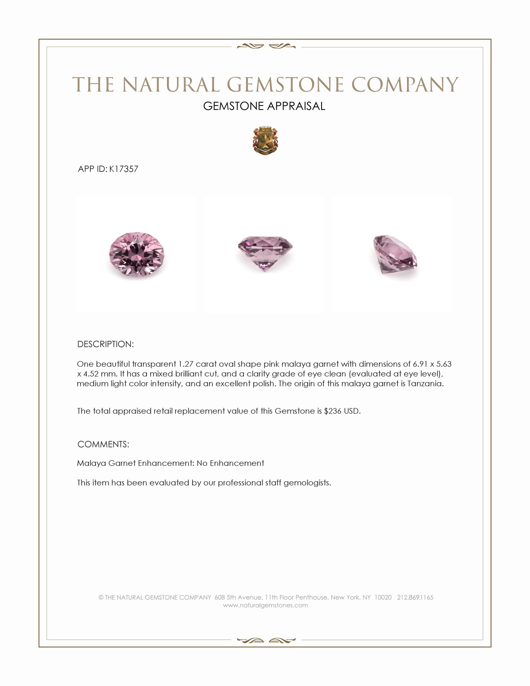 1.27 Ct. Malaya Garnet from Tanzania