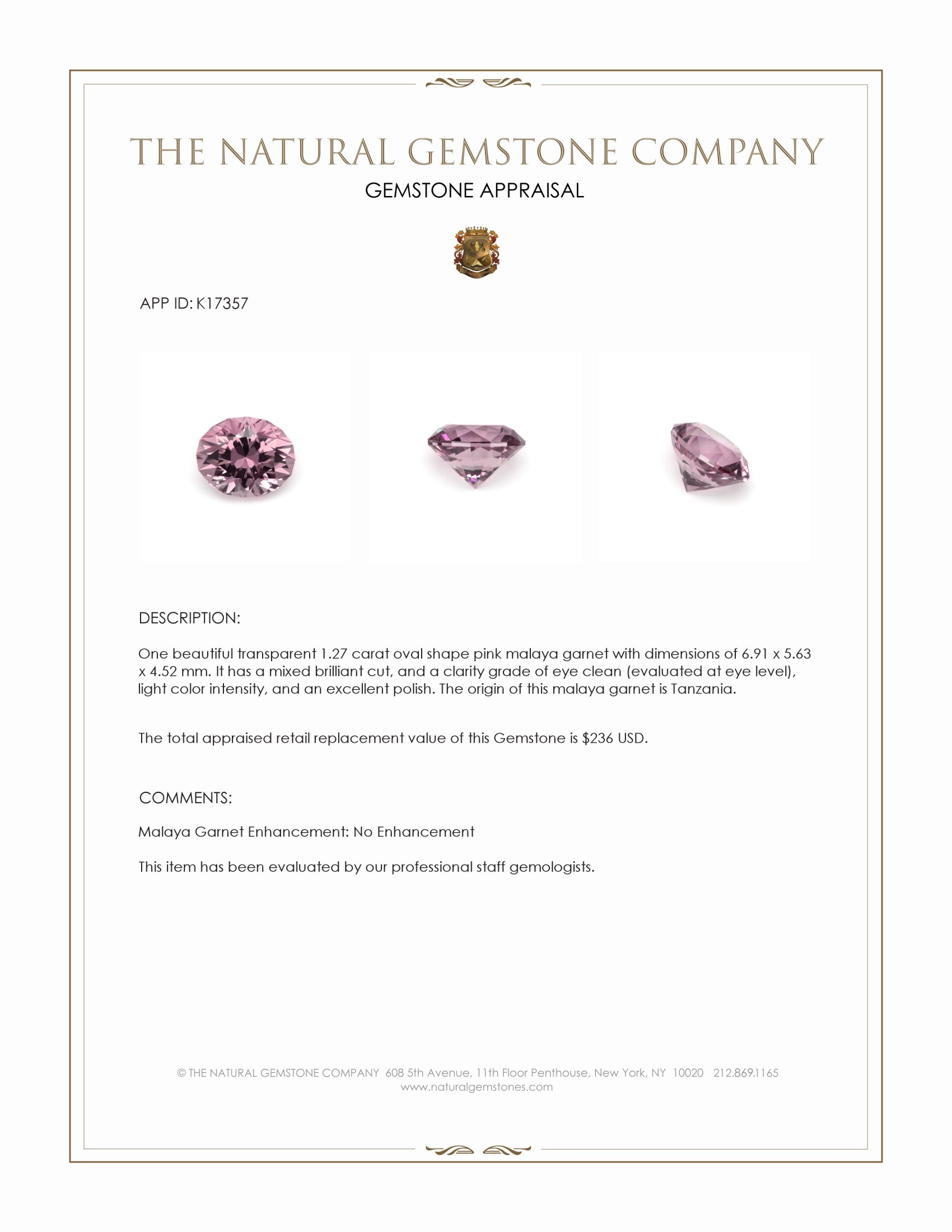 1.27 Ct. Malaya Garnet from Tanzania