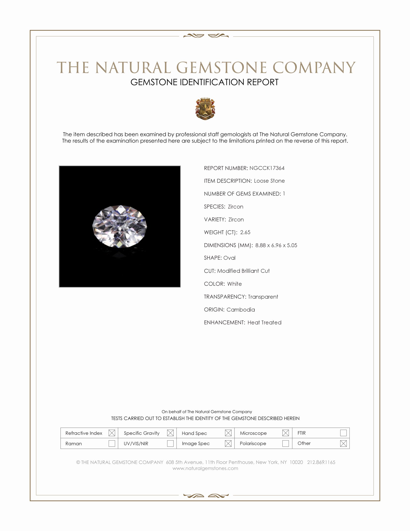 2.65 Ct. White Zircon from Cambodia