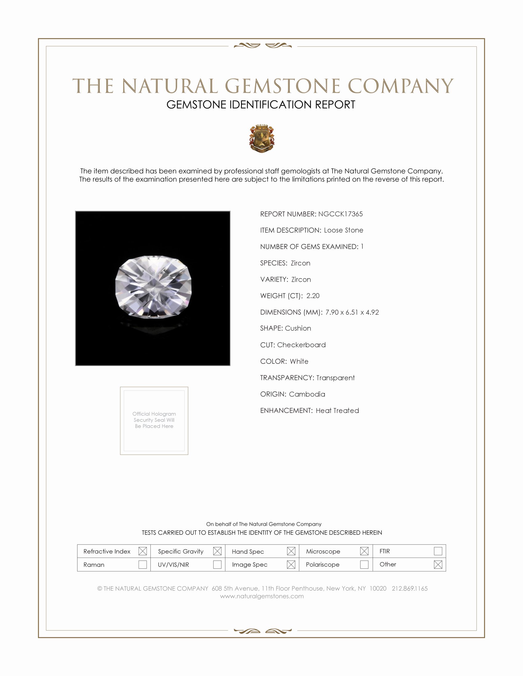 2.20 Ct. White Zircon from Cambodia