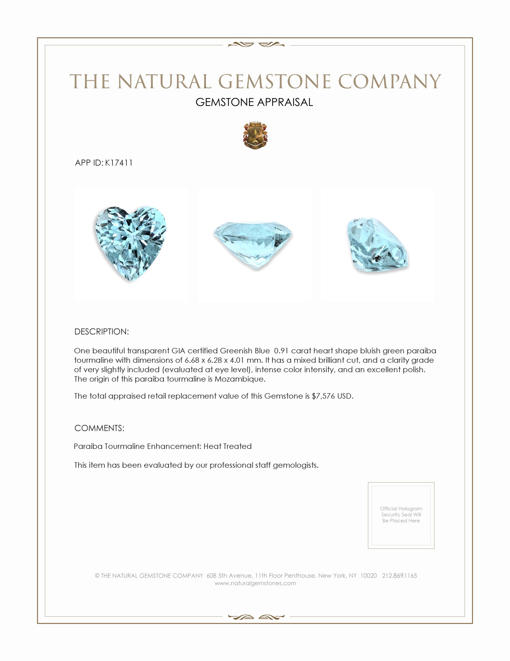 0.91 Ct. Paraiba Tourmaline from Mozambique
