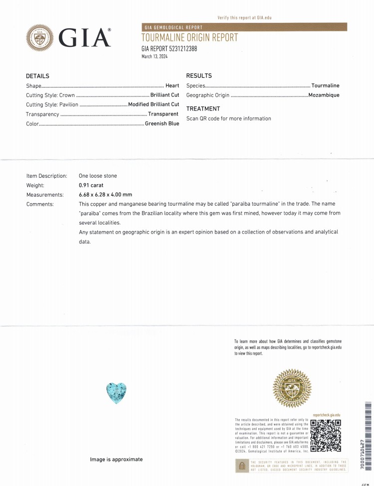 0.91 Ct. Bluish Green Paraiba Tourmaline from Mozambique