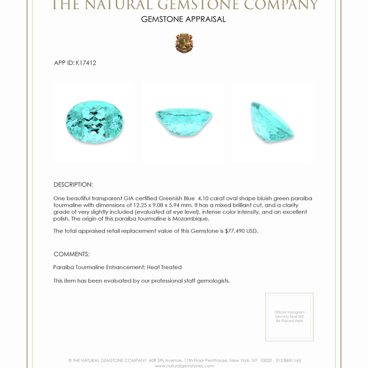 4.10 Ct. Paraiba Tourmaline from Mozambique