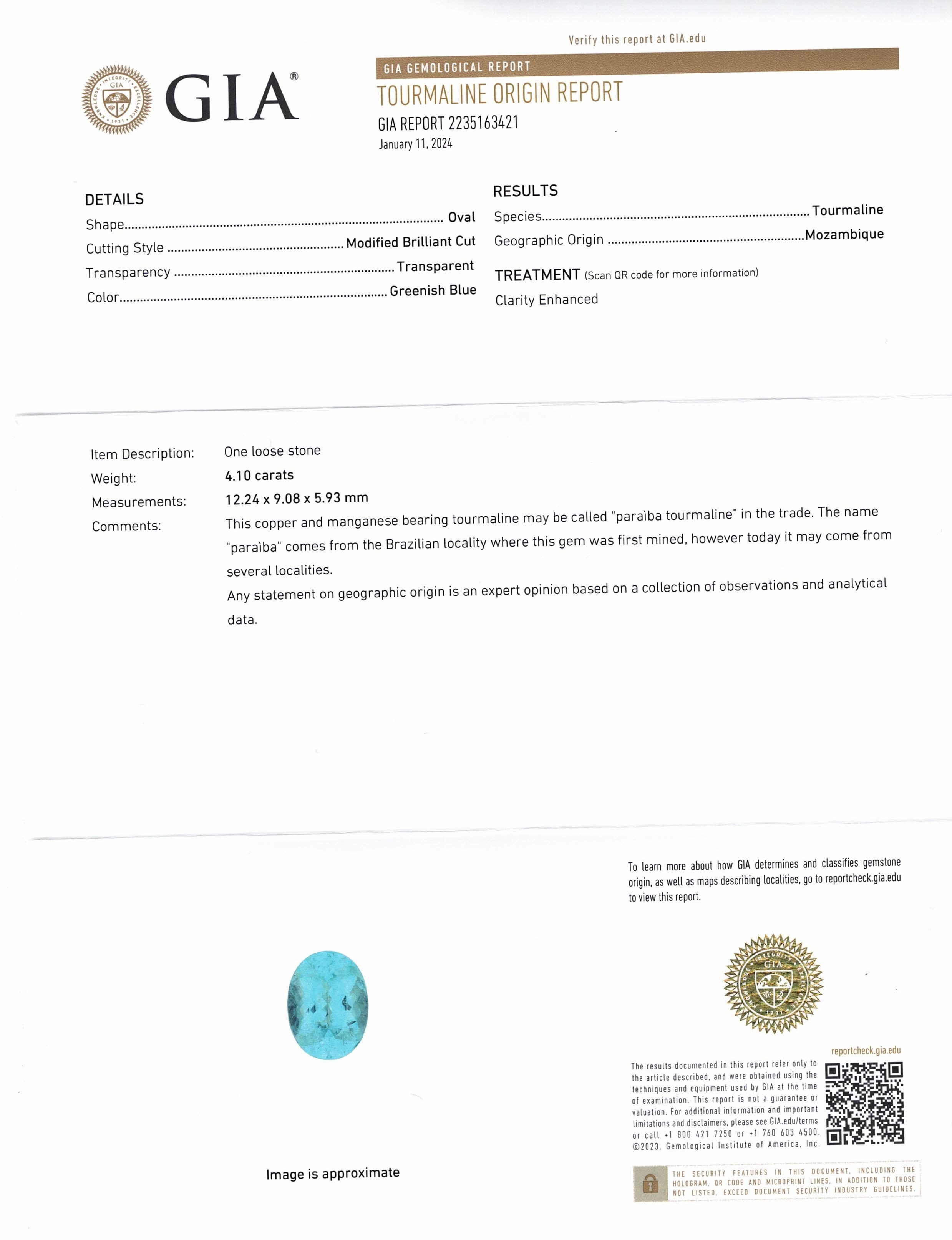 4.10 Ct. Paraiba Tourmaline from Mozambique