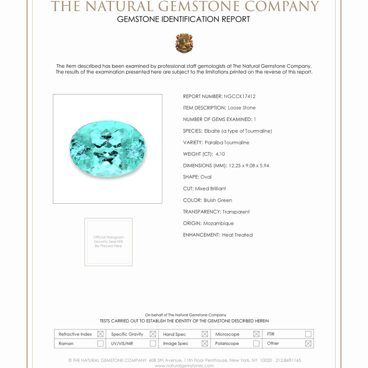 4.10 Ct. Paraiba Tourmaline from Mozambique