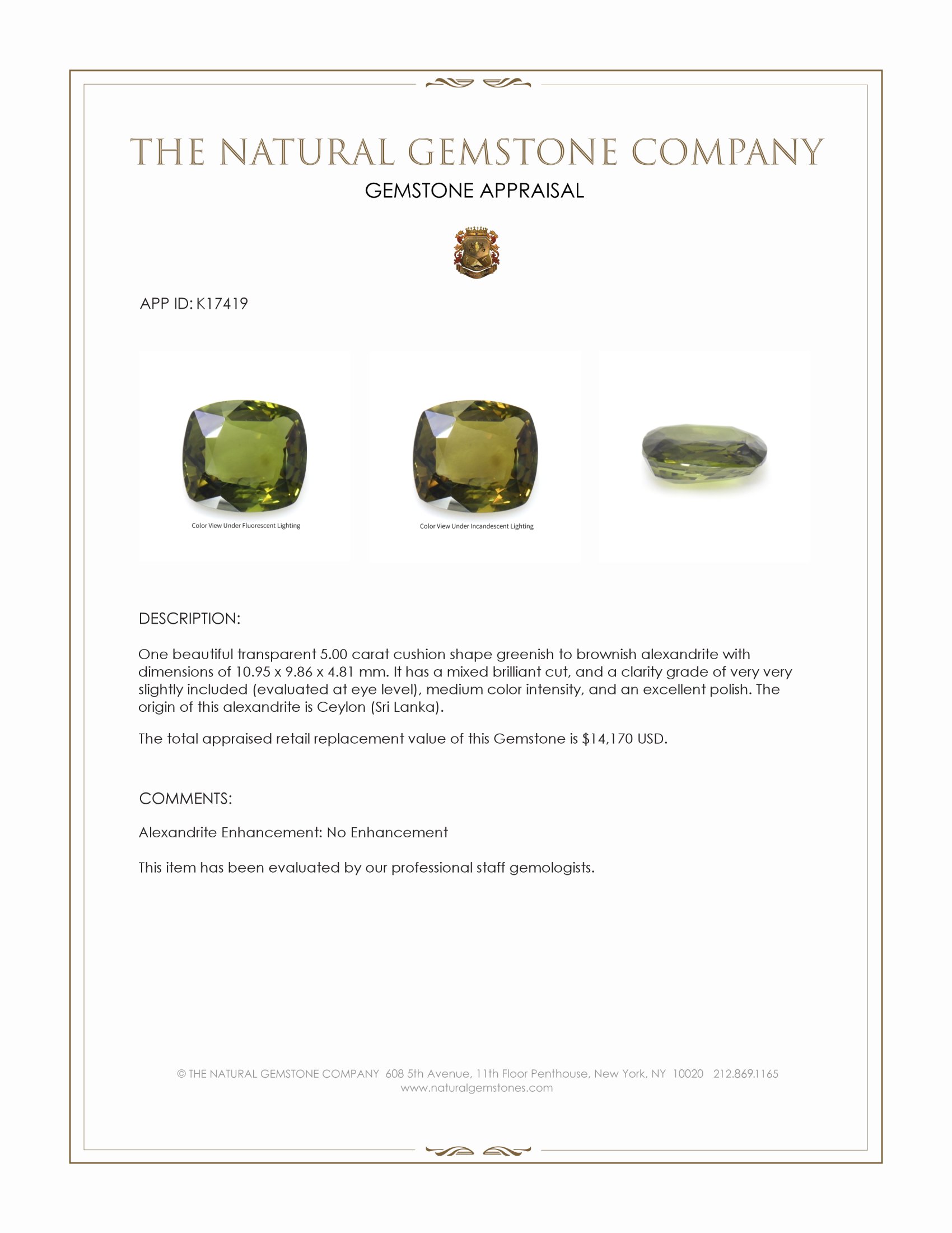 5.00 Ct. Alexandrite from Ceylon (Sri Lanka)