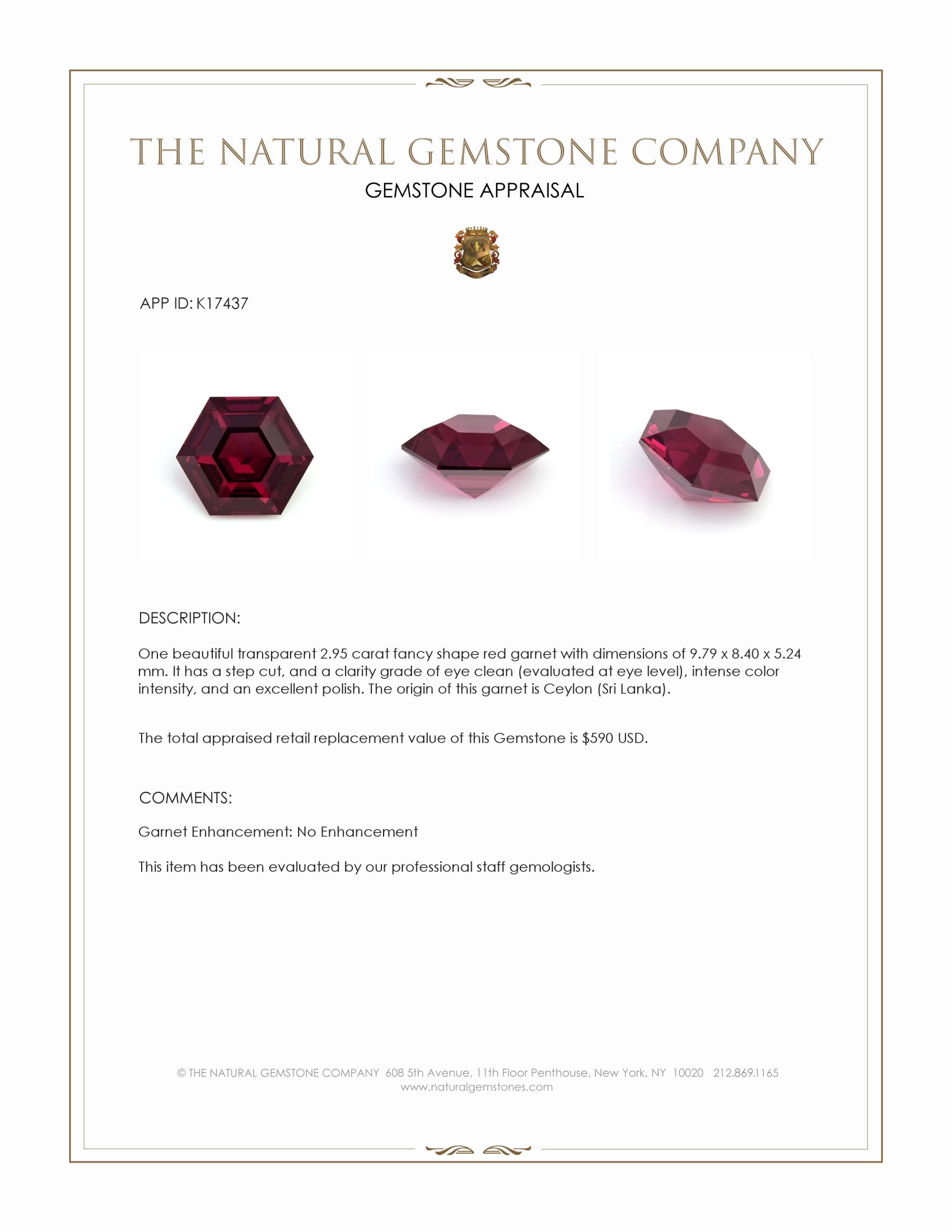 2.95 Ct. Garnet from Ceylon (Sri Lanka)
