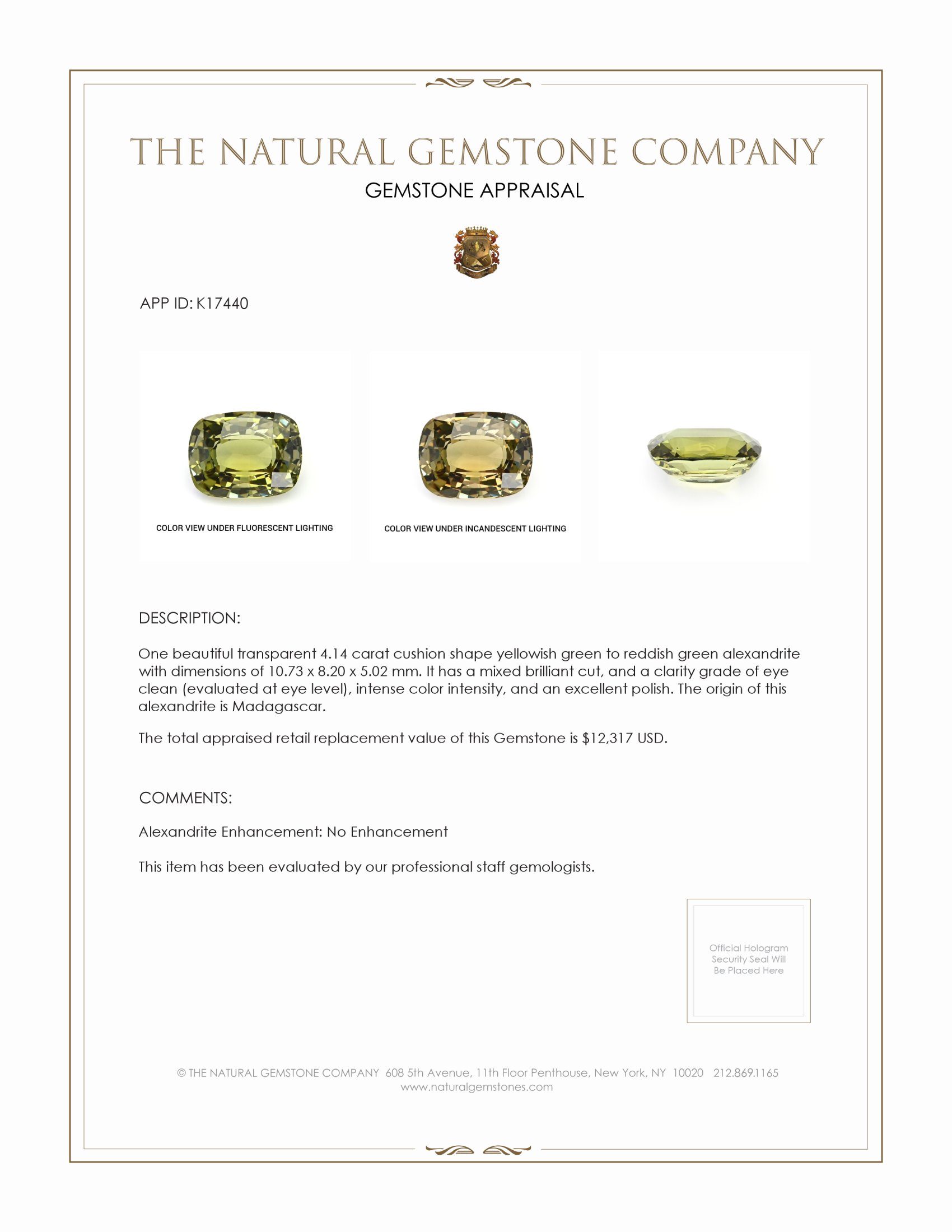 4.14 Ct. Alexandrite from Madagascar