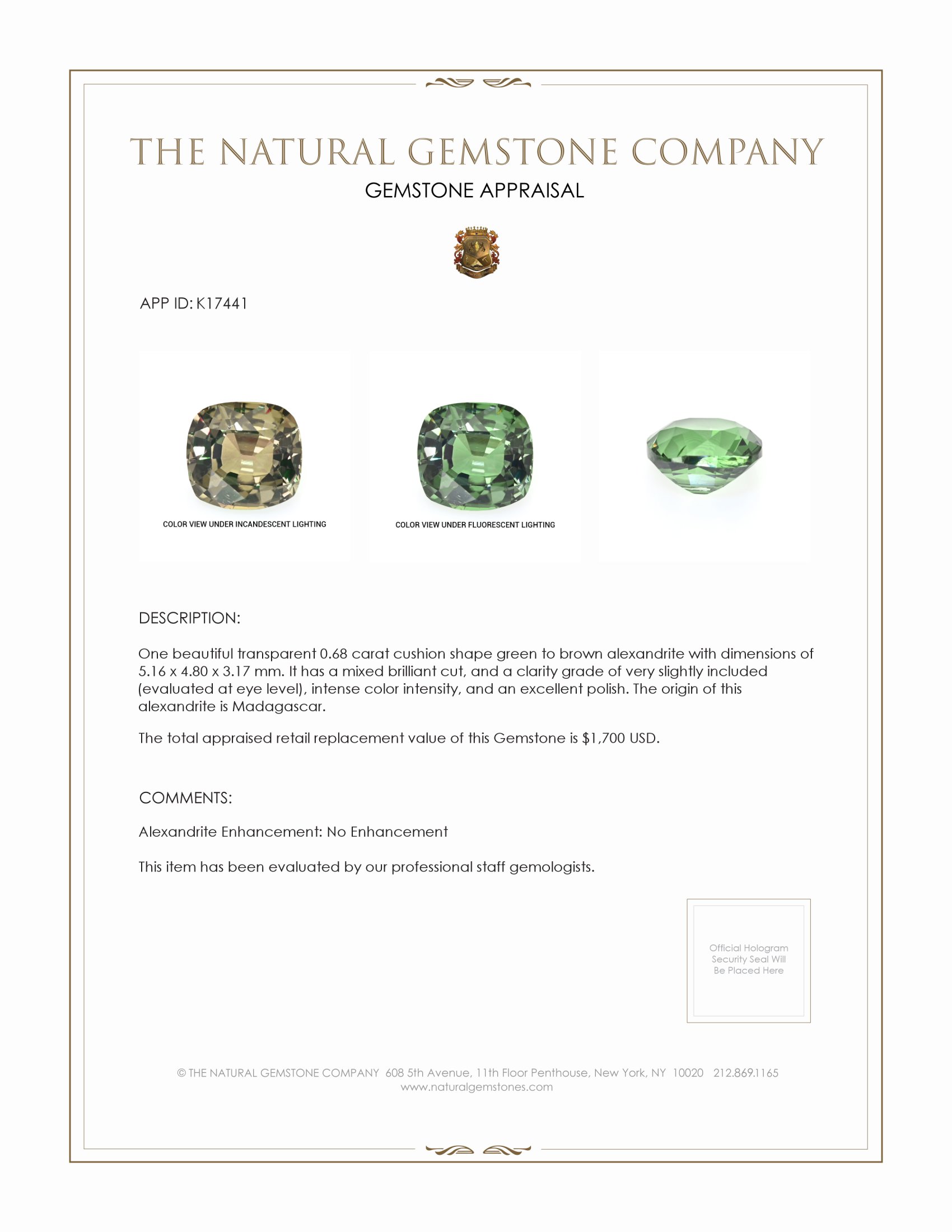 0.68 Ct. Alexandrite from Madagascar