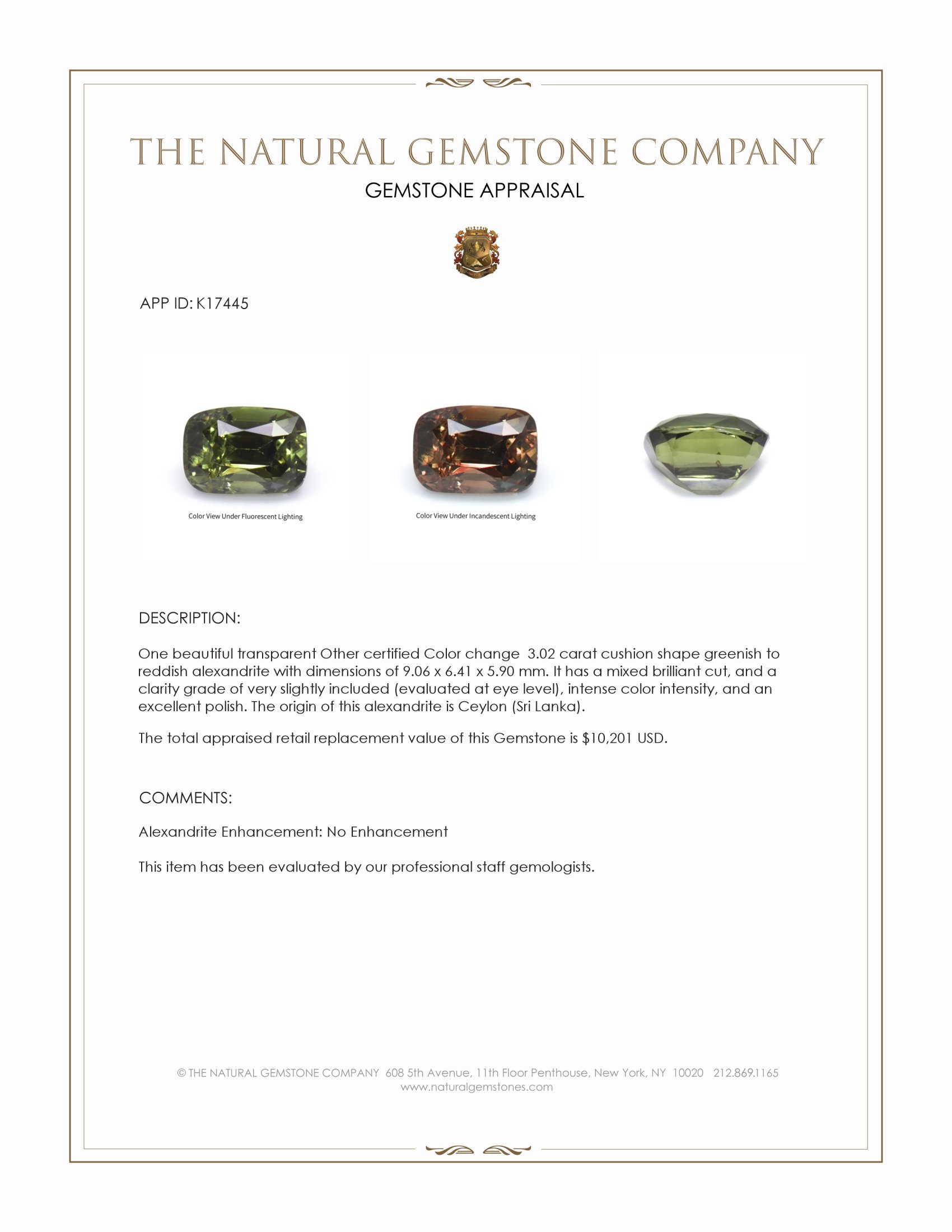 3.02 Ct. Alexandrite from Ceylon (Sri Lanka)