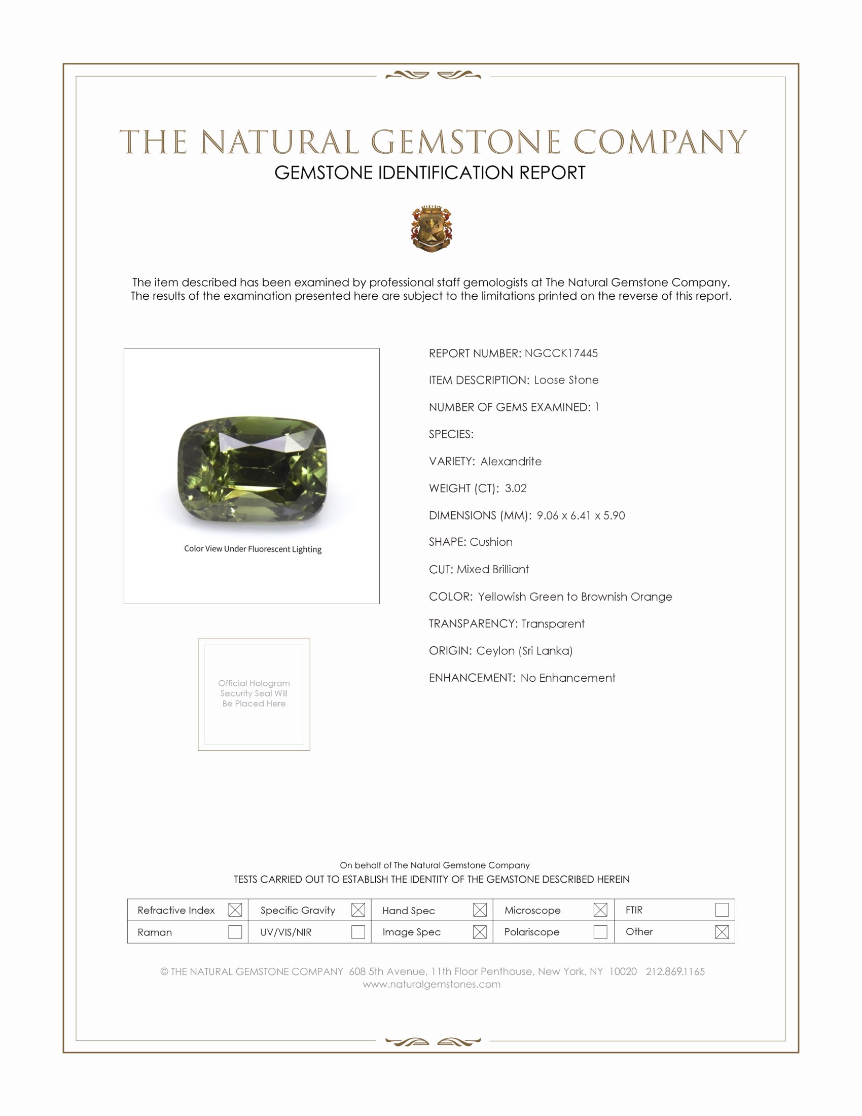 3.02 Ct. Alexandrite from Ceylon (Sri Lanka)