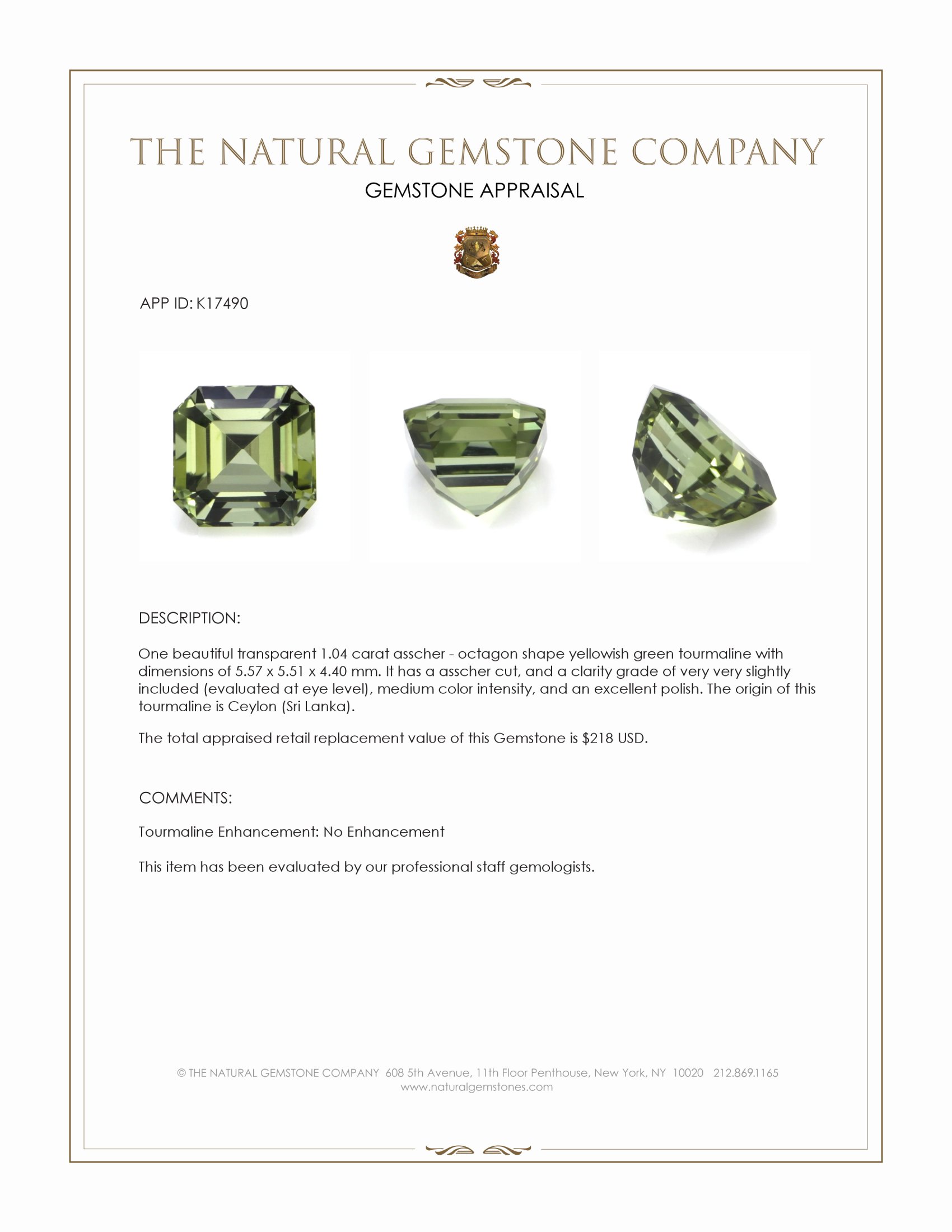 1.04 Ct. Tourmaline from Ceylon (Sri Lanka)