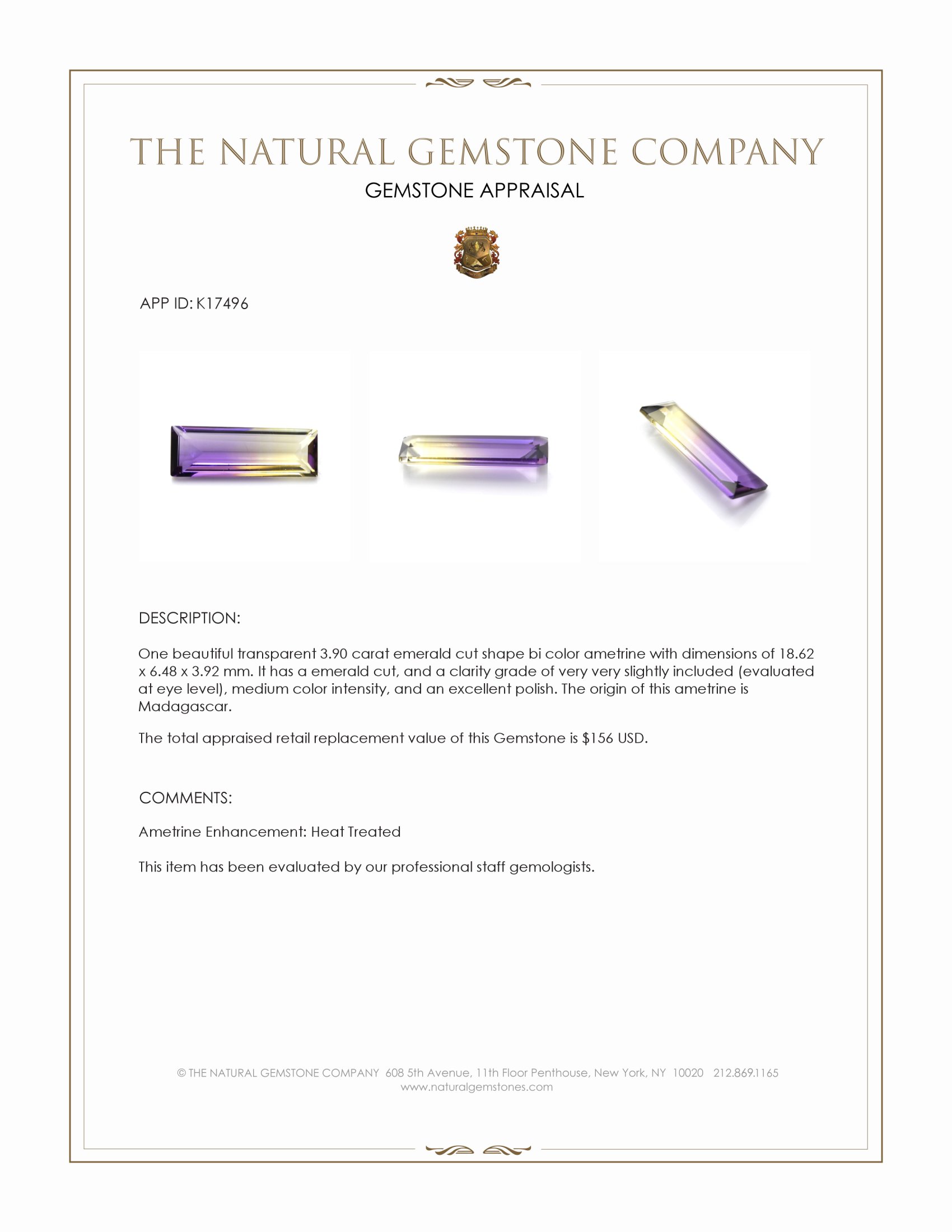 3.90 Ct. Bi Color Ametrine from Madagascar