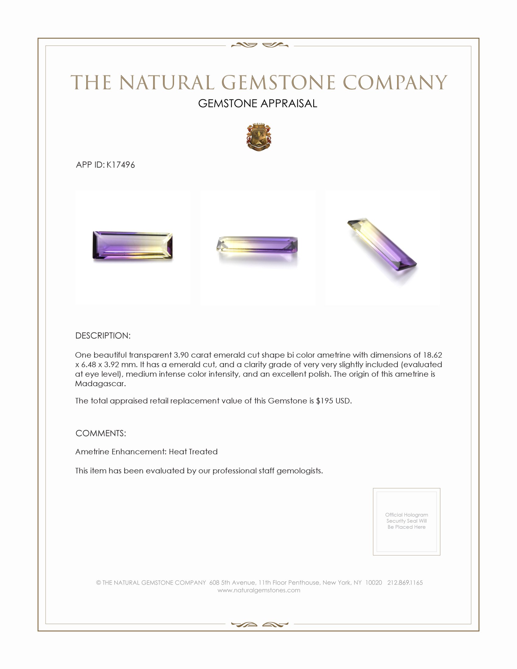 3.90 Ct. Ametrine from Madagascar