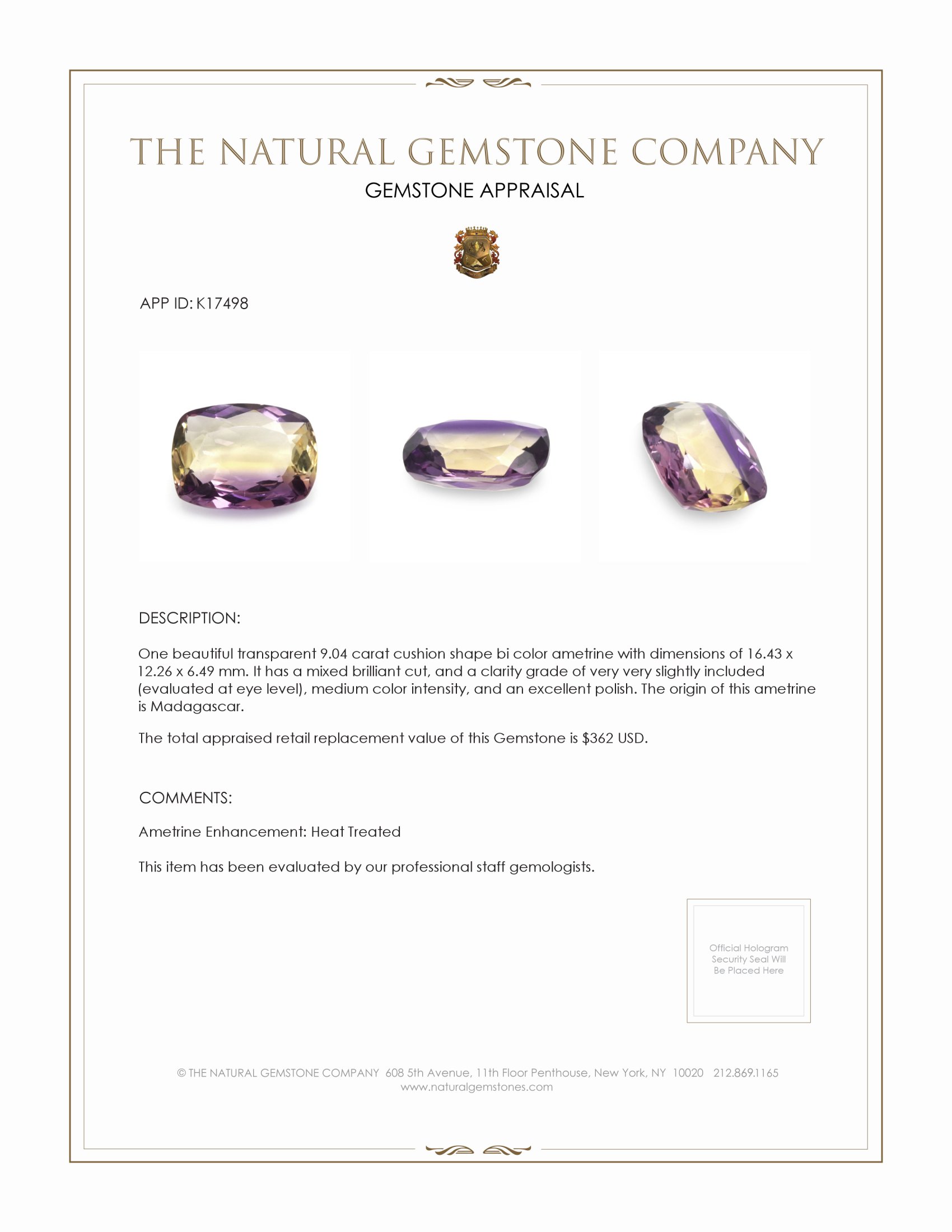 9.04 Ct. Bi Color Ametrine from Madagascar