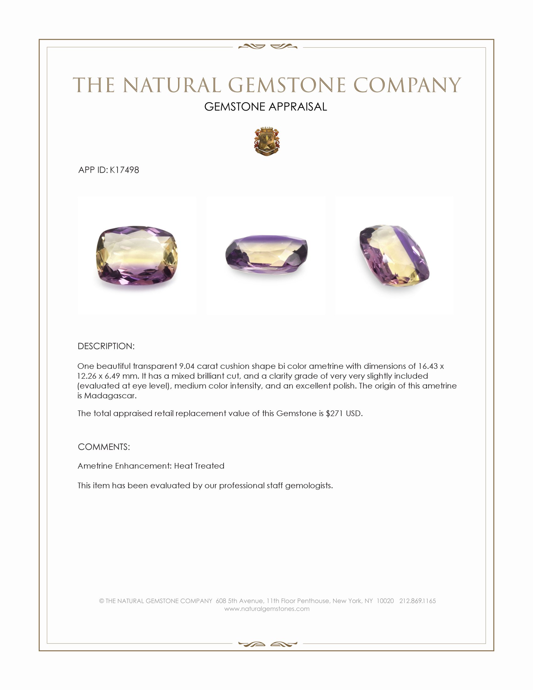 9.04 Ct. Bi Color Ametrine from Madagascar