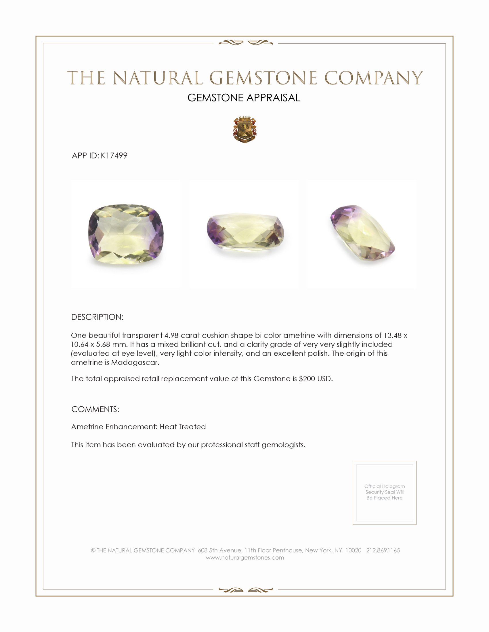 4.98 Ct. Ametrine from Madagascar