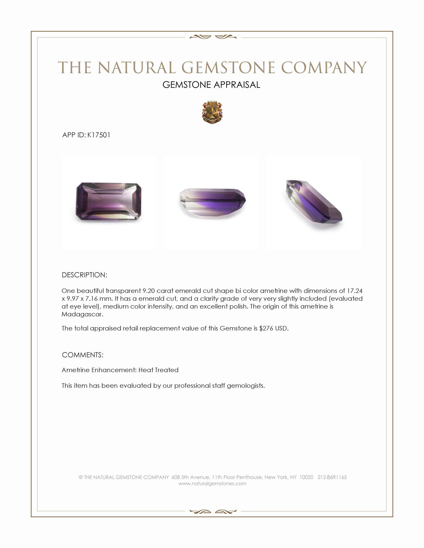 9.20 Ct. Bi Color Ametrine from Madagascar
