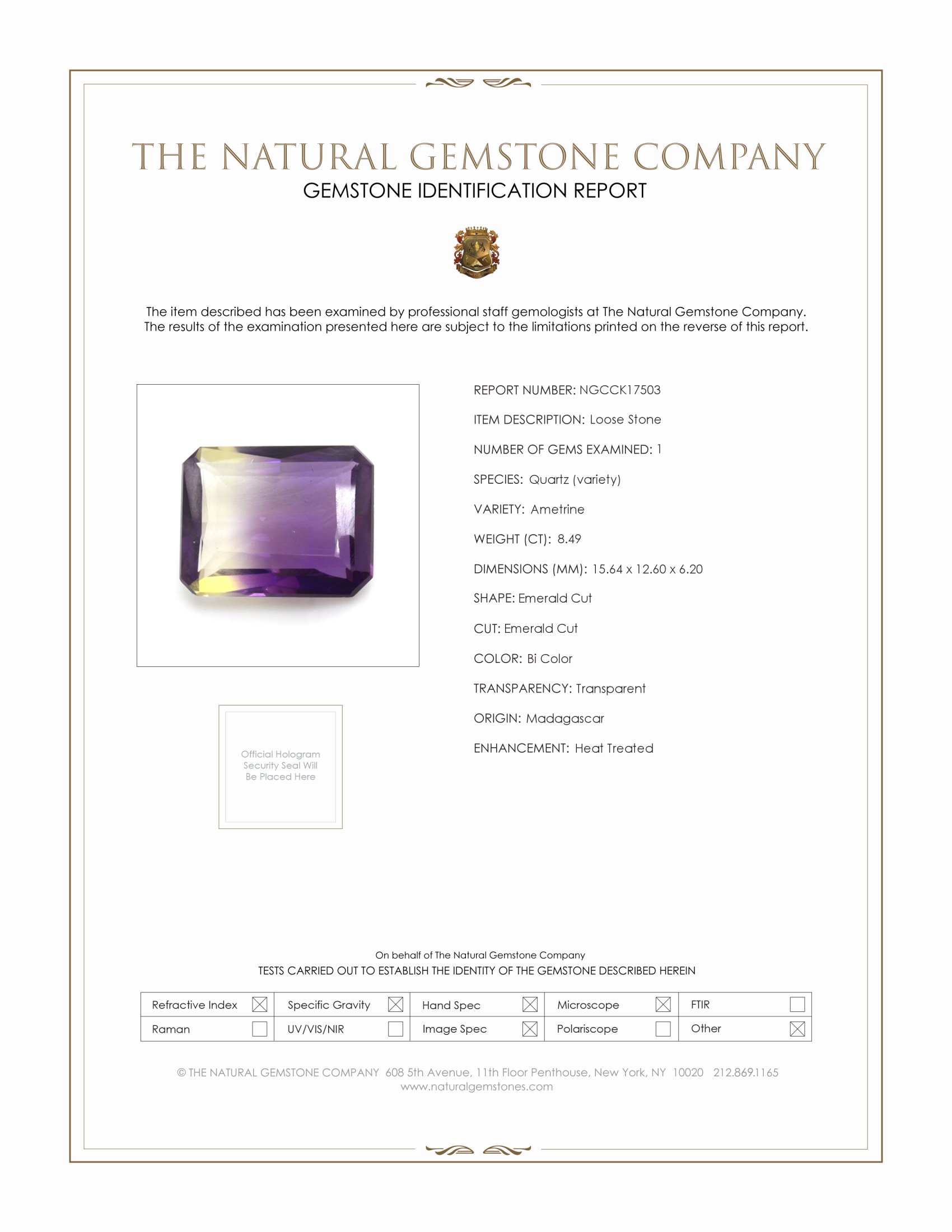 8.49 Ct. Bi Color Ametrine from Madagascar
