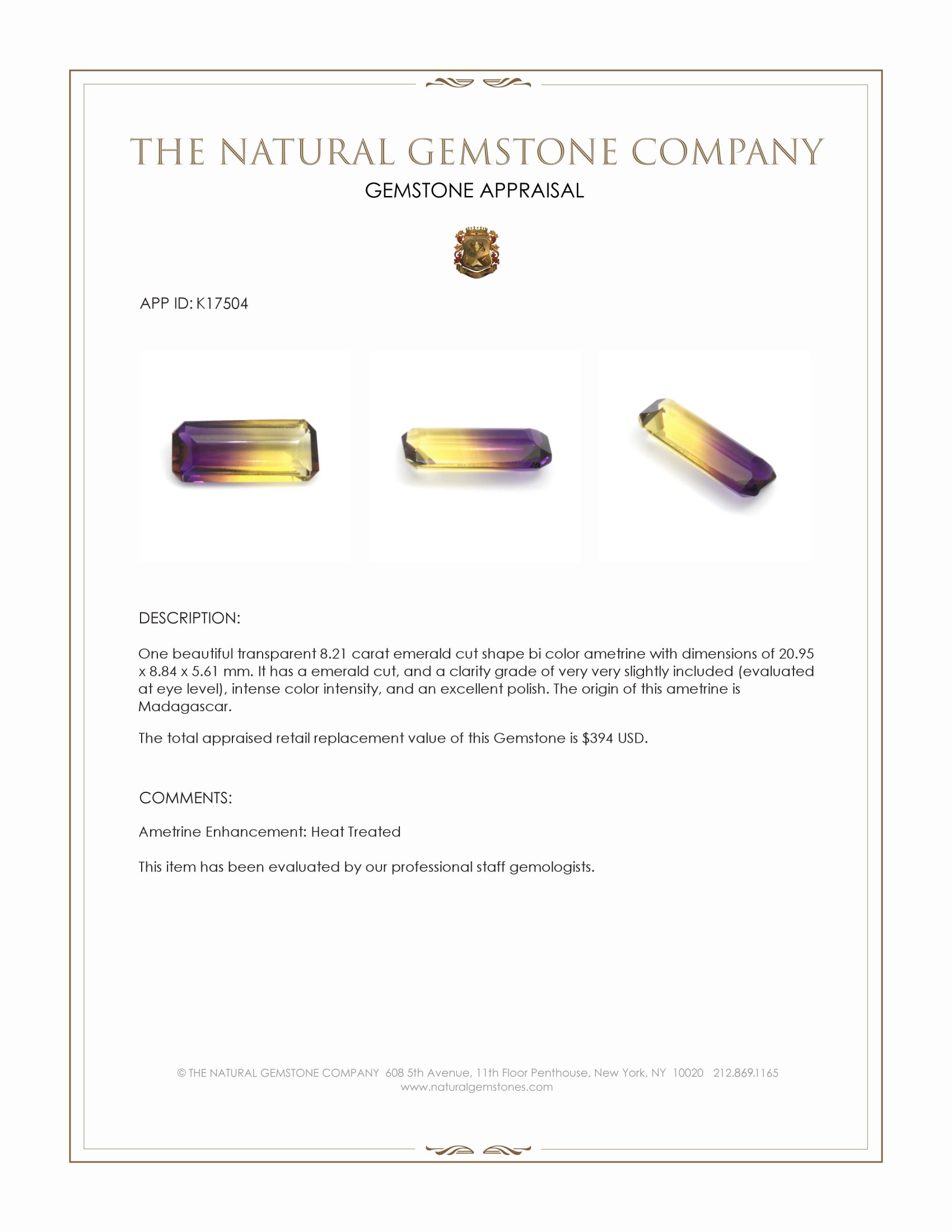 8.21 Ct. Bi Color Ametrine from Madagascar